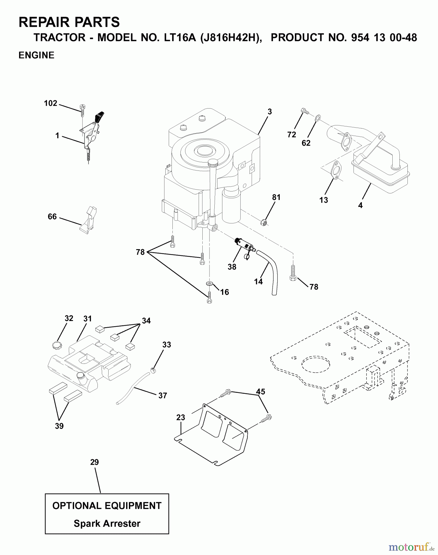  Jonsered Rasen  und Garten Traktoren LT16A (J816H42H, 954130048) - Jonsered Lawn & Garden Tractor (2001-01) ENGINE CUTTING EQUIPMENT