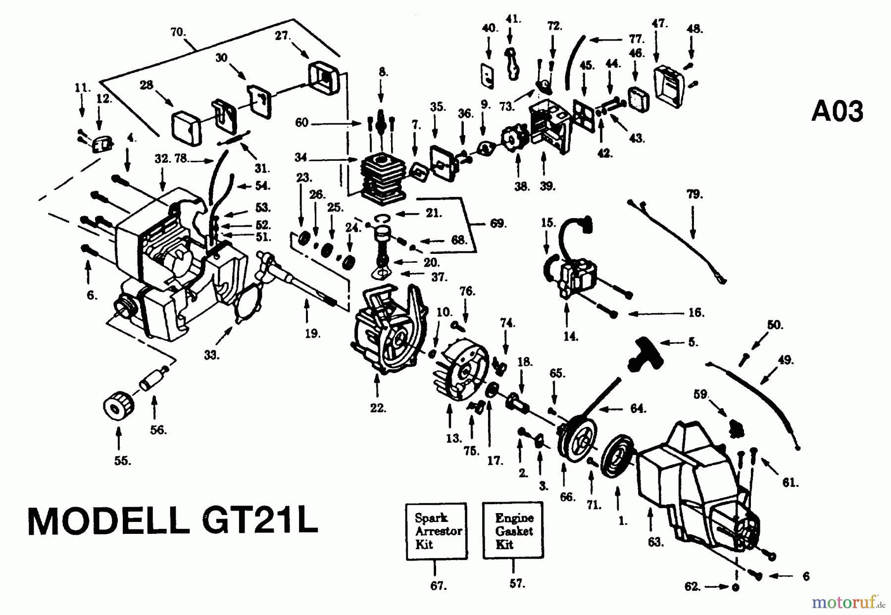 Jonsered Motorsensen, Trimmer GT21L - Jonsered String/Brush Trimmer (1995-05) ENGINE