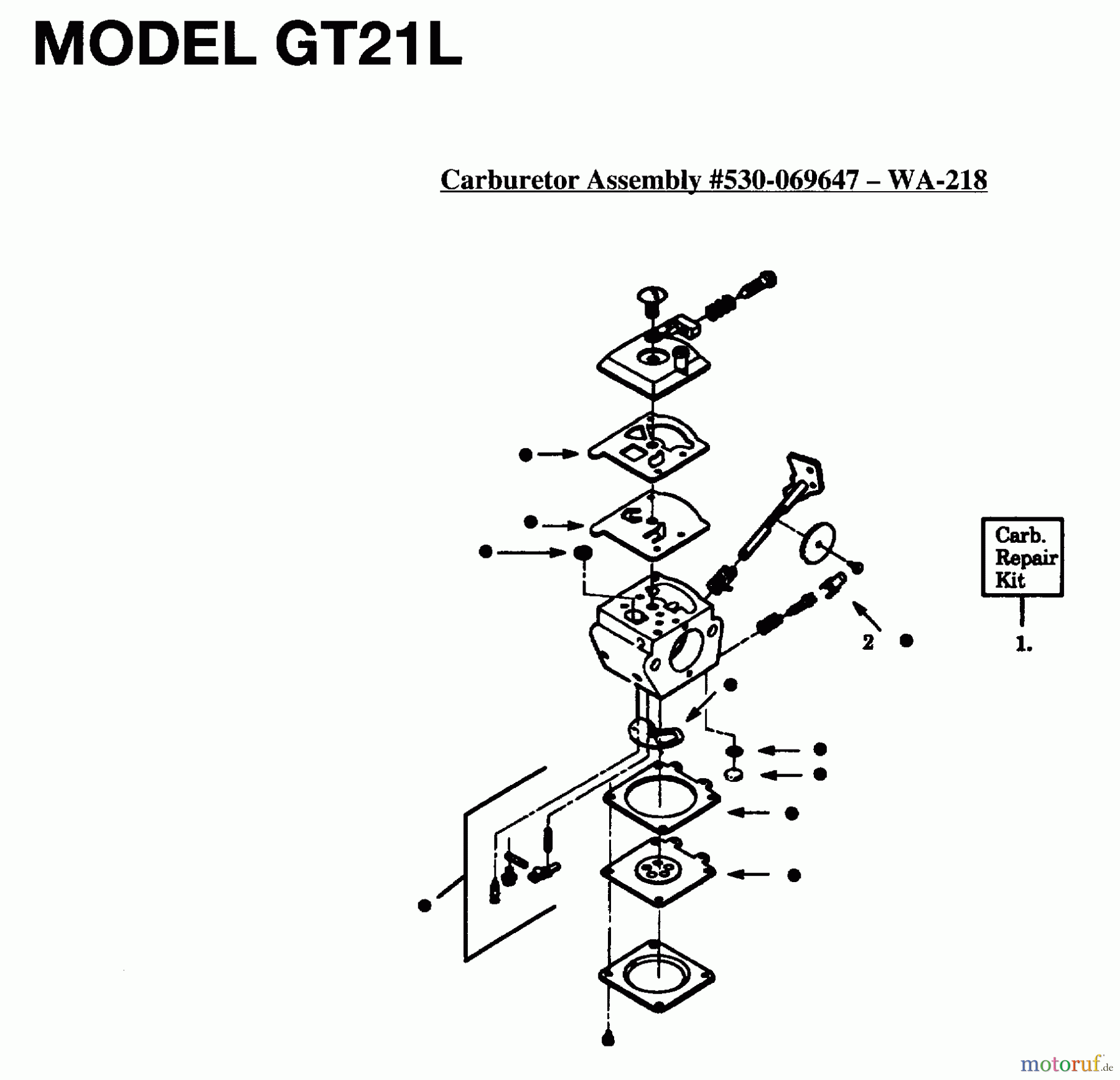 Jonsered Motorsensen, Trimmer GT21L - Jonsered String/Brush Trimmer (1996-02) CARBURETOR DETAILS