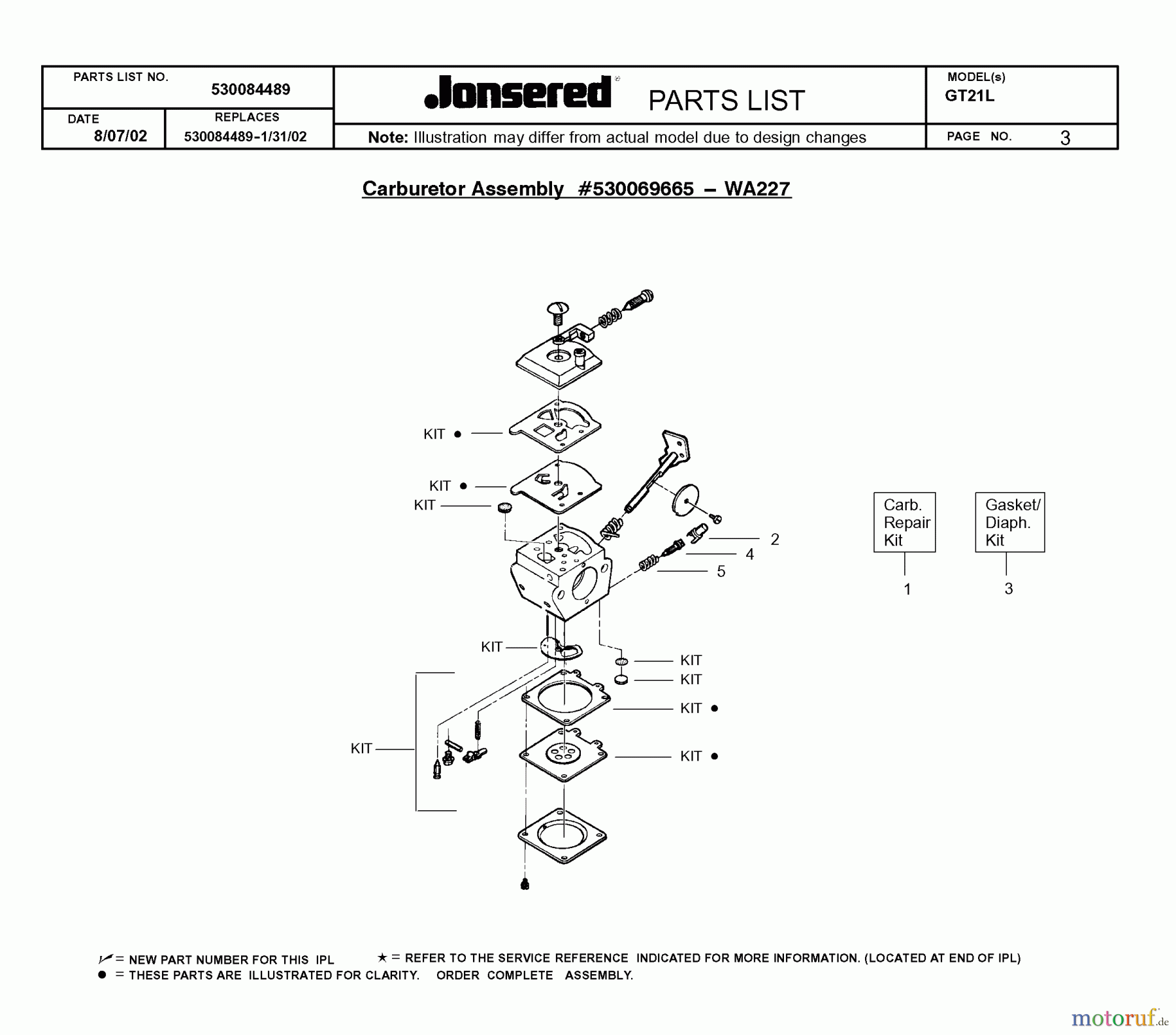 Jonsered Motorsensen, Trimmer GT21L - Jonsered String/Brush Trimmer (2002-08) CARBURETOR DETAILS