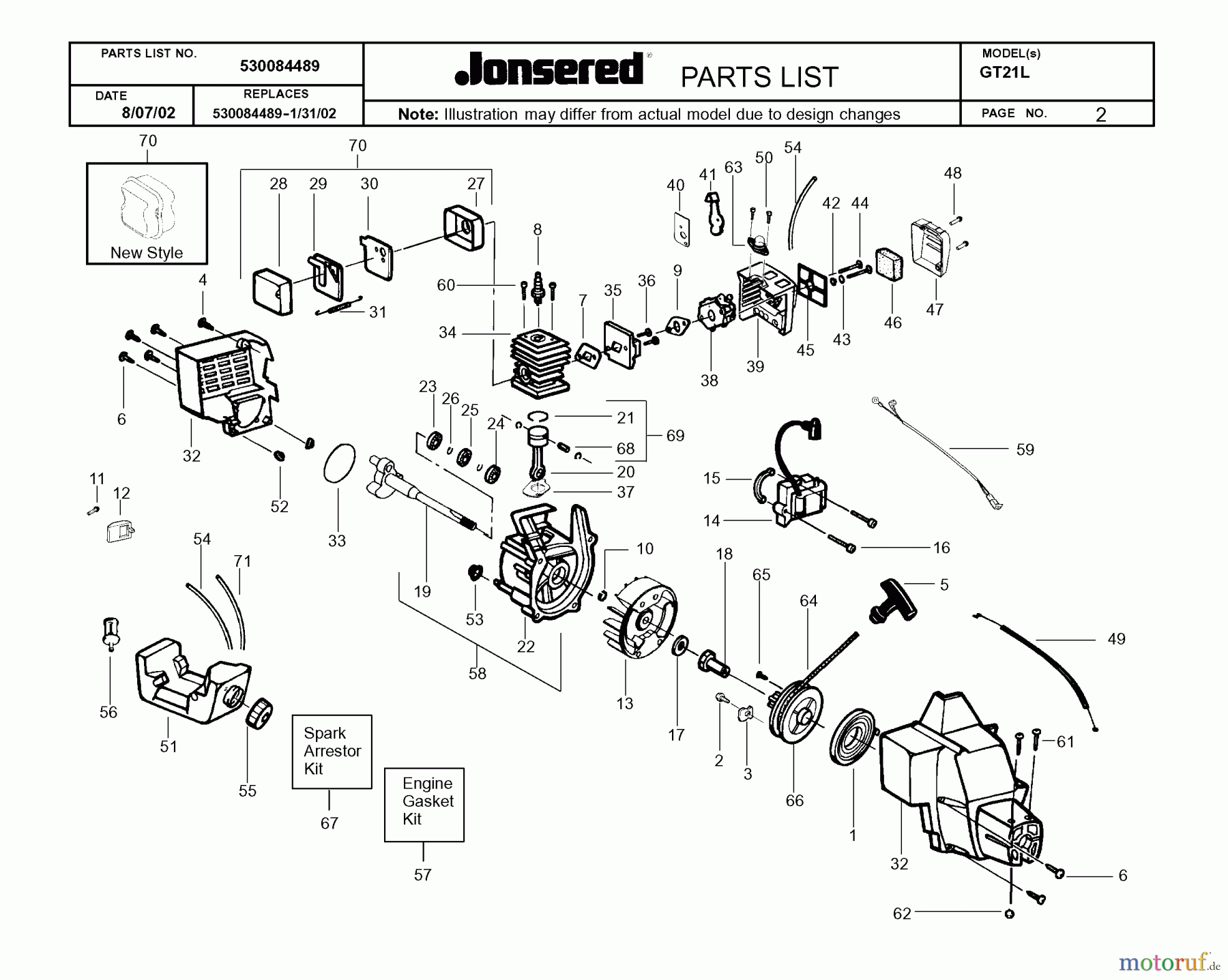 Jonsered Motorsensen, Trimmer GT21L - Jonsered String/Brush Trimmer (2002-08) ENGINE