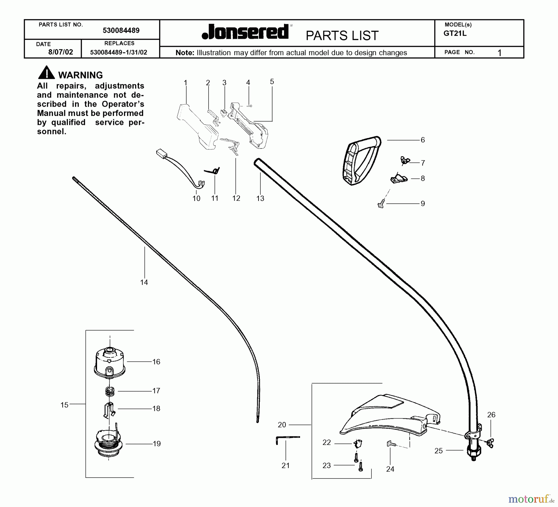 Jonsered Motorsensen, Trimmer GT21L - Jonsered String/Brush Trimmer (2002-08) SHAFT HANDLE