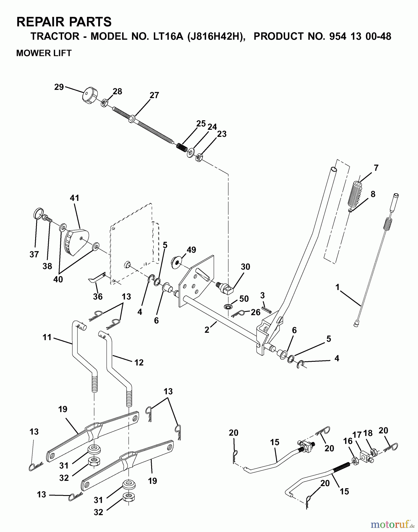 Jonsered Rasen und Garten Traktoren LT16A (J816H42H, 954130048) - Jonsered Lawn & Garden Tractor (2001-01) MOWER LIFT / DECK LIFT