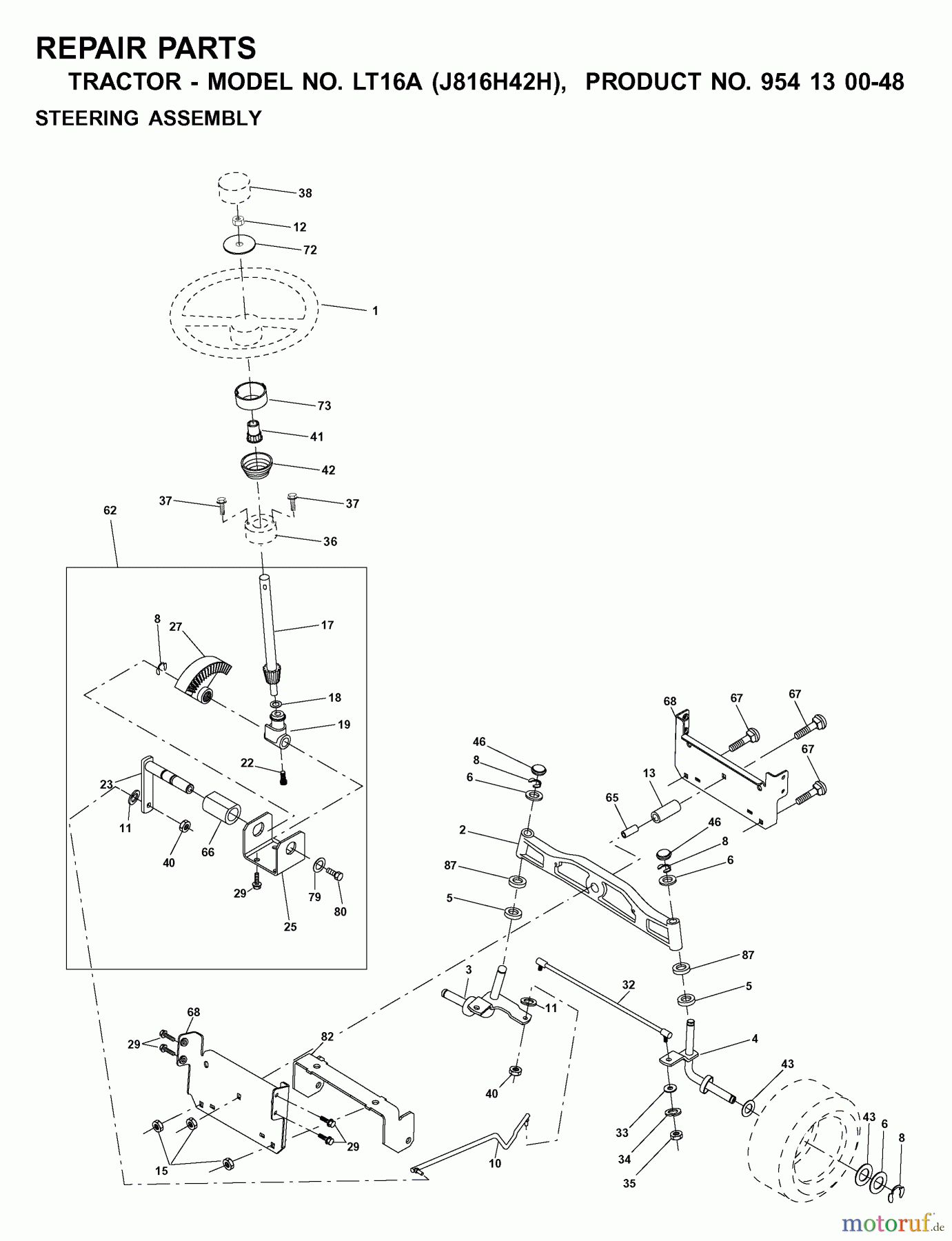  Jonsered Rasen  und Garten Traktoren LT16A (J816H42H, 954130048) - Jonsered Lawn & Garden Tractor (2001-01) STEERING