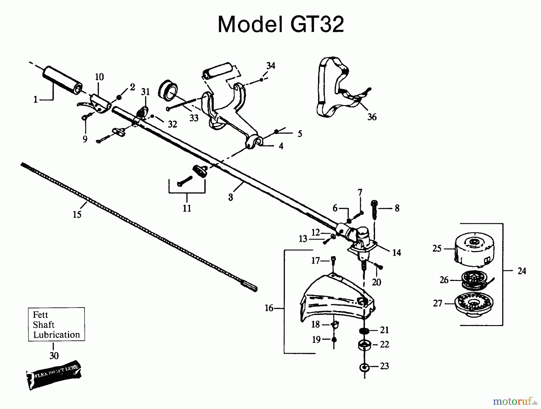 Jonsered Motorsensen, Trimmer GT26 - Jonsered String/Brush Trimmer (1992-03) SHAFT HANDLE #1