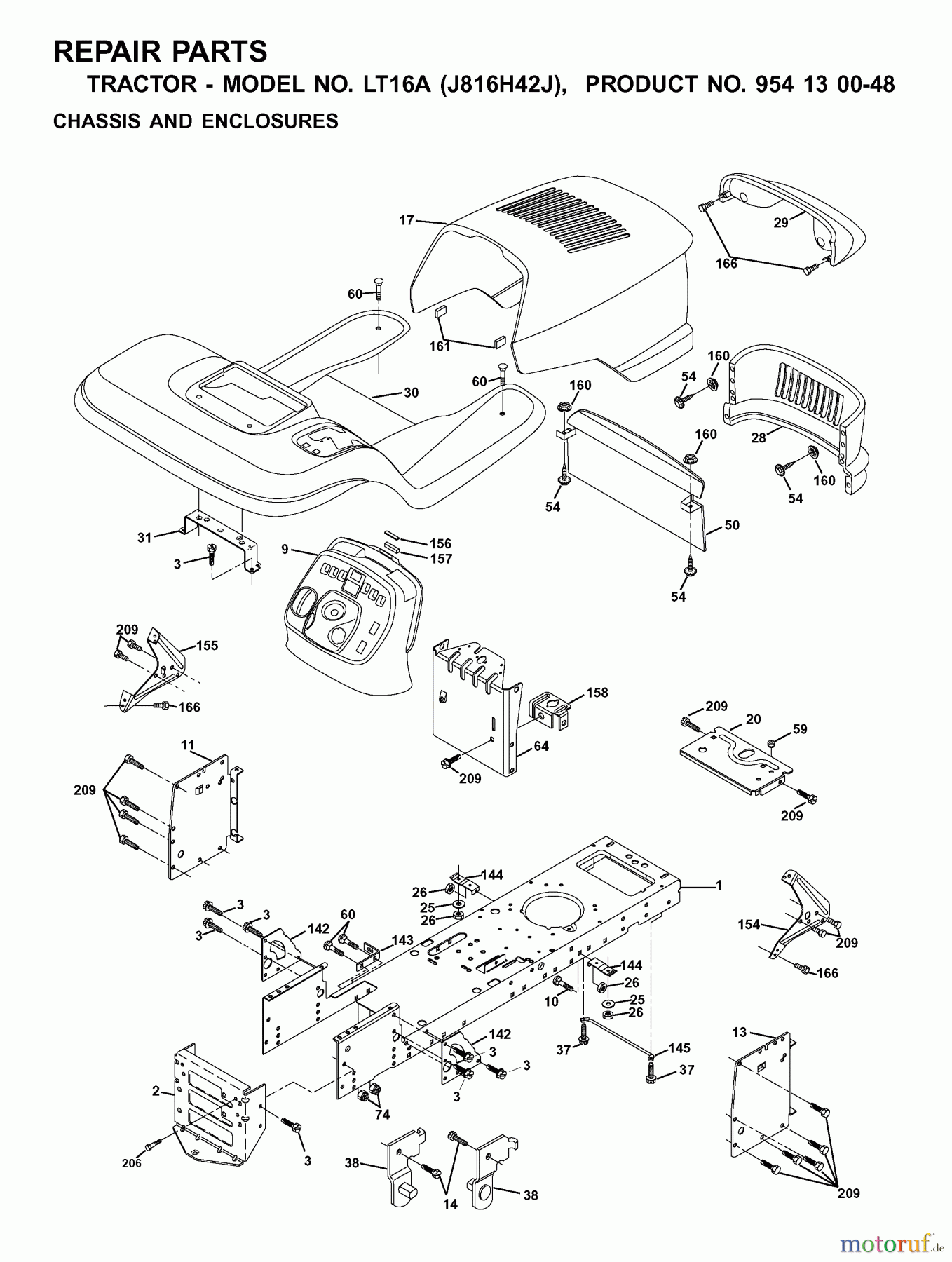 Jonsered Rasen und Garten Traktoren LT16A (J816H42J, 954130048) - Jonsered Lawn & Garden Tractor (2001-02) CHASSIS ENCLOSURES