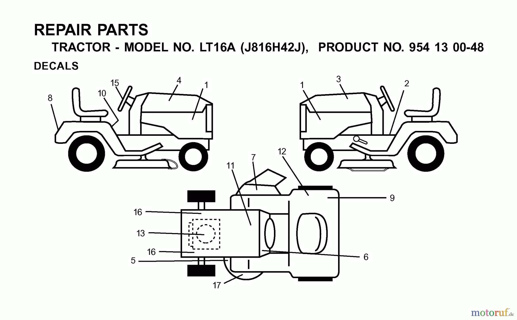 Jonsered Rasen und Garten Traktoren LT16A (J816H42J, 954130048) - Jonsered Lawn & Garden Tractor (2001-02) DECALS