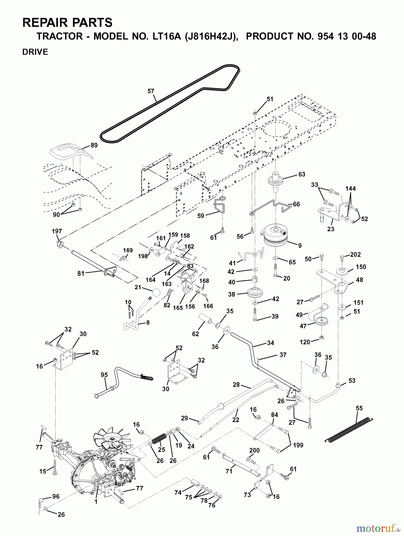  Jonsered Rasen  und Garten Traktoren LT16A (J816H42J, 954130048) - Jonsered Lawn & Garden Tractor (2001-02) DRIVE