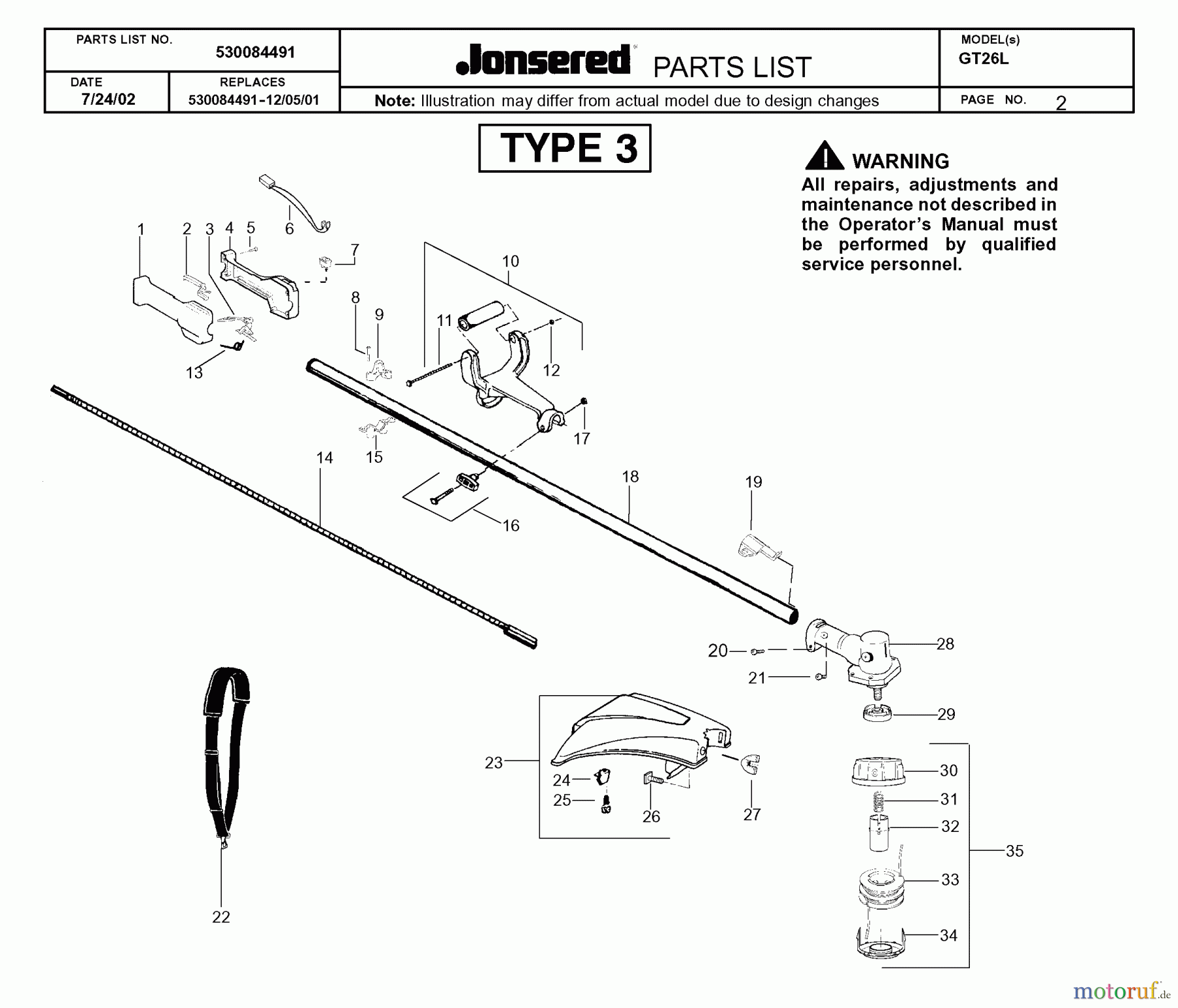Jonsered Motorsensen, Trimmer GT26L - Jonsered String/Brush Trimmer (2002-08) SHAFT HANDLE #1