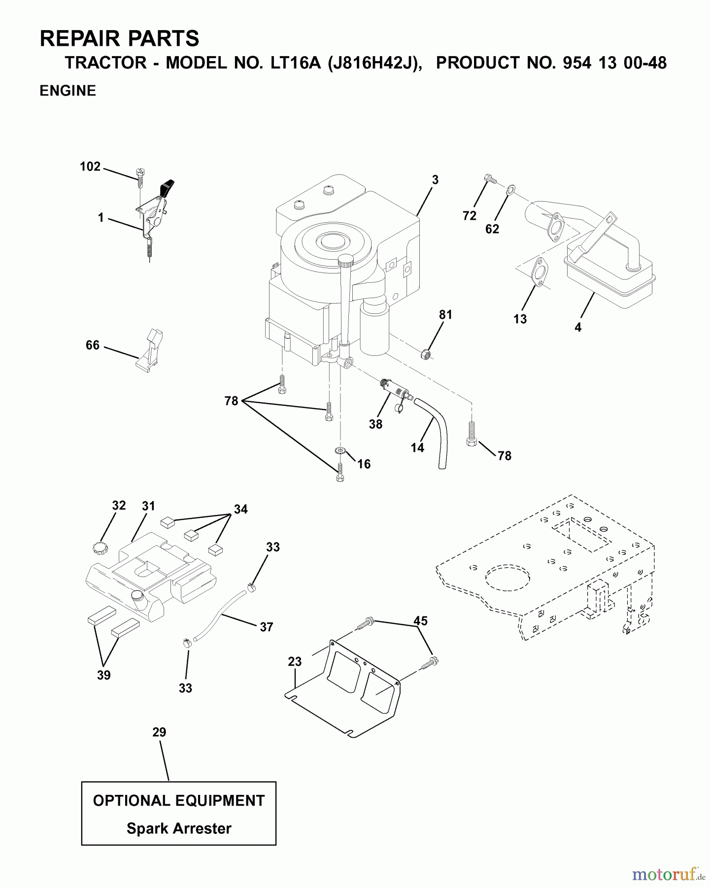 Jonsered Rasen und Garten Traktoren LT16A (J816H42J, 954130048) - Jonsered Lawn & Garden Tractor (2001-02) ENGINE