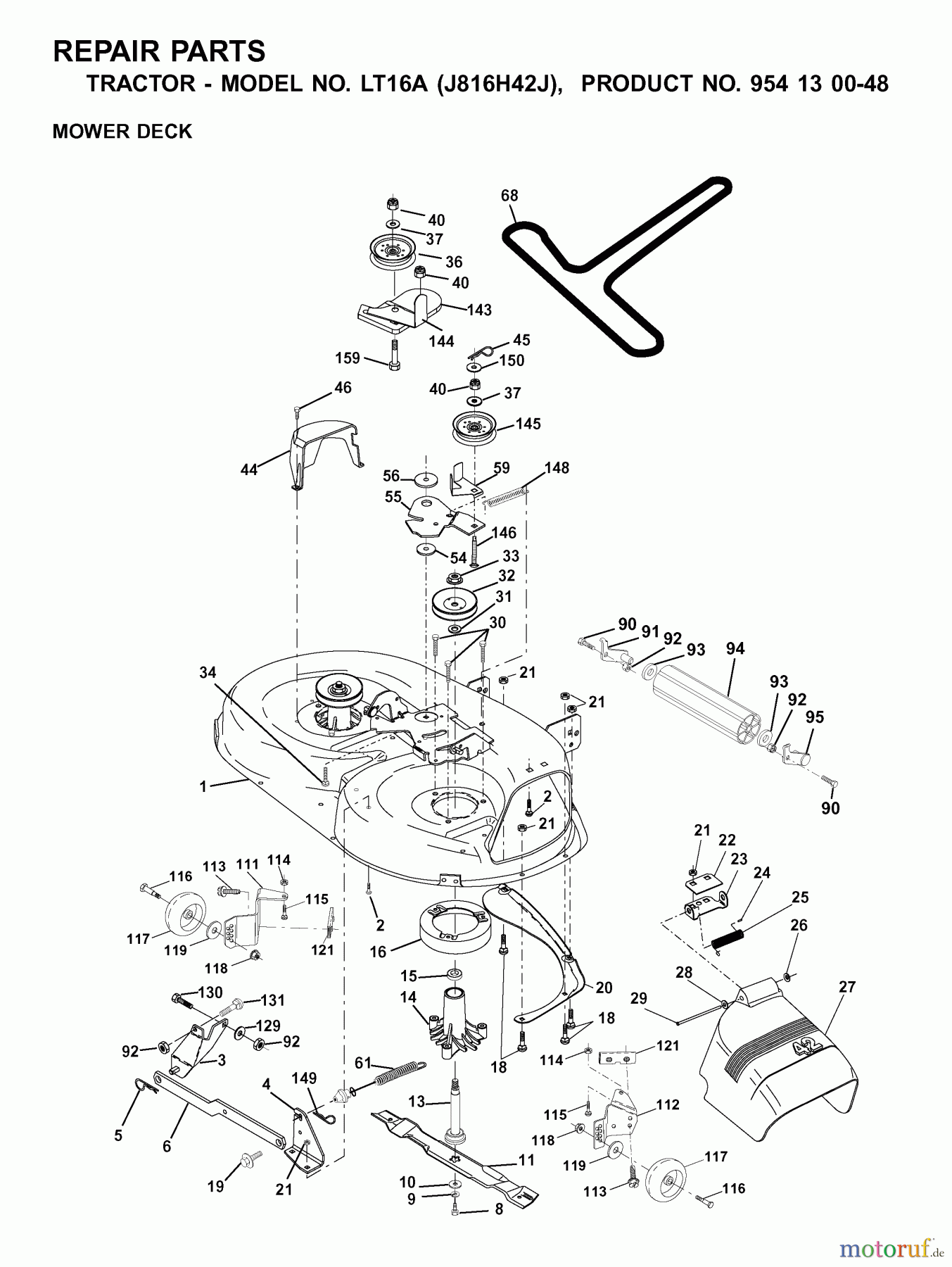 Jonsered Rasen und Garten Traktoren LT16A (J816H42J, 954130048) - Jonsered Lawn & Garden Tractor (2001-02) MOWER DECK / CUTTING DECK