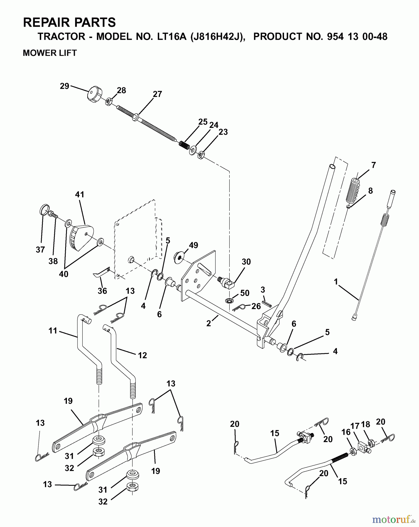 Jonsered Rasen und Garten Traktoren LT16A (J816H42J, 954130048) - Jonsered Lawn & Garden Tractor (2001-02) MOWER LIFT / DECK LIFT