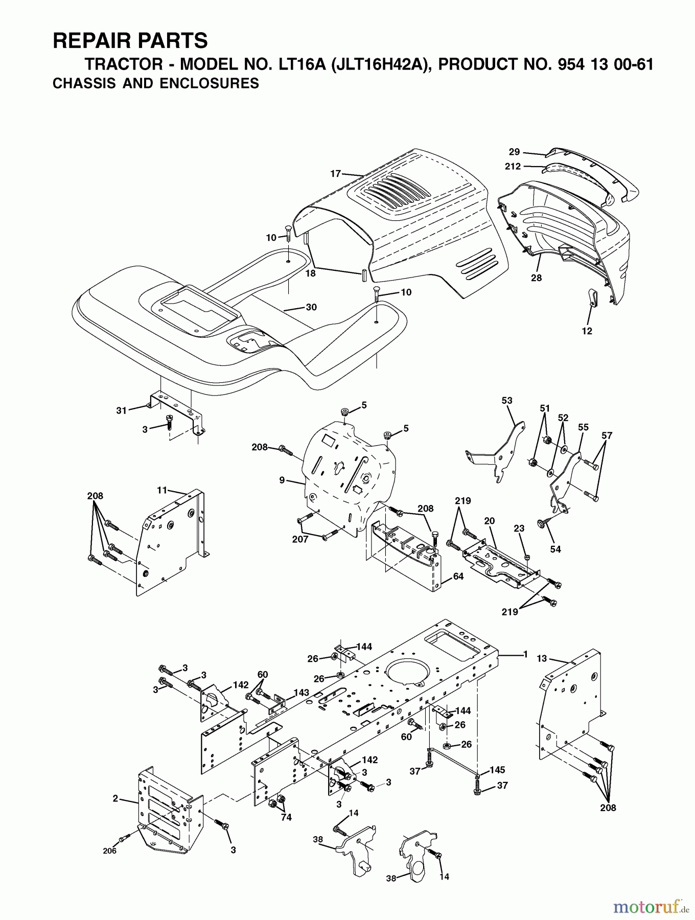 Jonsered Rasen und Garten Traktoren LT16A (JLT16H42A, 954130061) - Jonsered Lawn & Garden Tractor (2002-06) CHASSIS ENCLOSURES