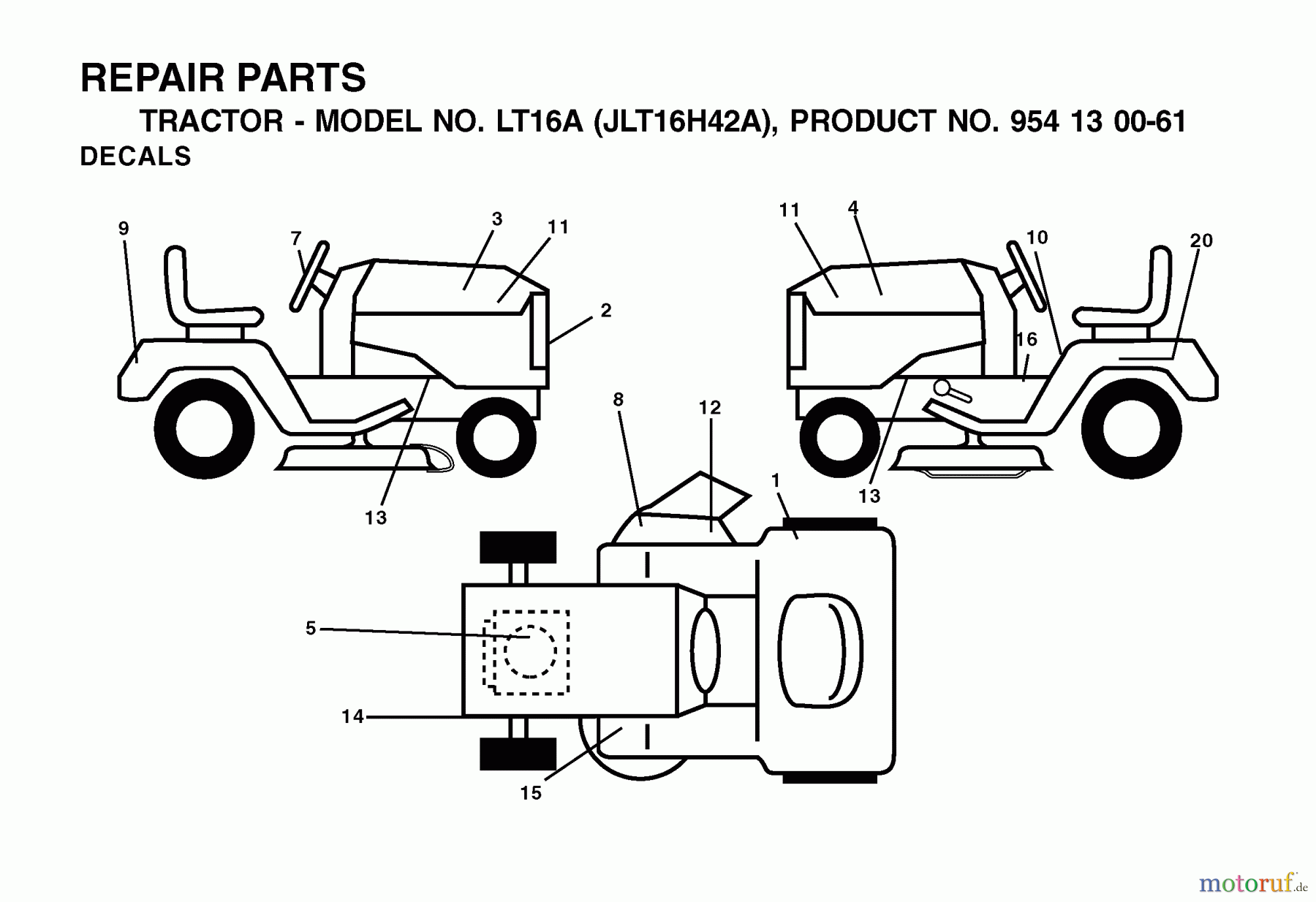  Jonsered Rasen  und Garten Traktoren LT16A (JLT16H42A, 954130061) - Jonsered Lawn & Garden Tractor (2002-06) DECALS