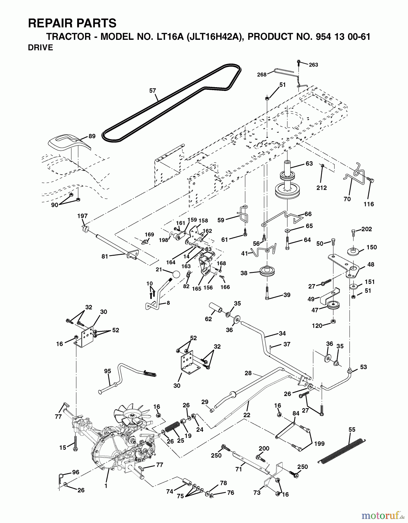Jonsered Rasen und Garten Traktoren LT16A (JLT16H42A, 954130061) - Jonsered Lawn & Garden Tractor (2002-06) DRIVE
