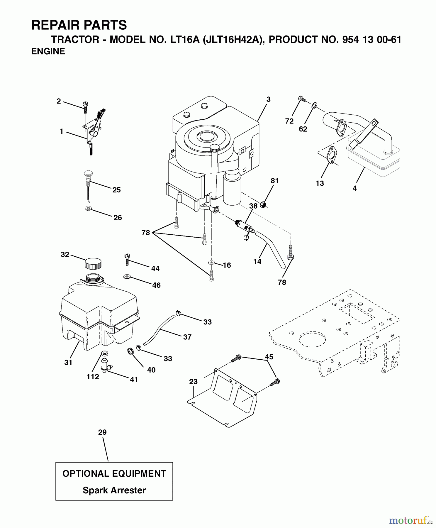 Jonsered Rasen und Garten Traktoren LT16A (JLT16H42A, 954130061) - Jonsered Lawn & Garden Tractor (2002-06) ENGINE