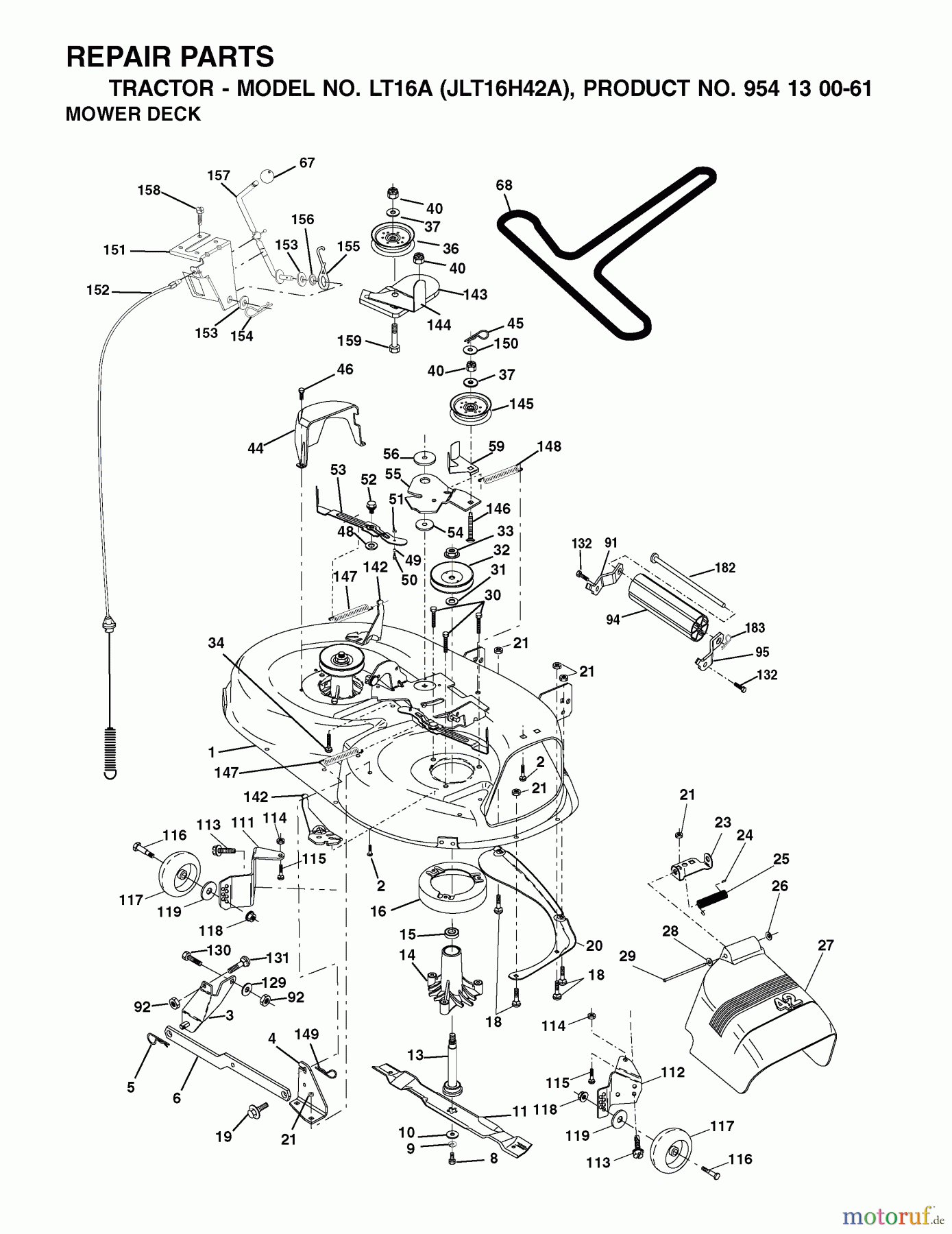  Jonsered Rasen  und Garten Traktoren LT16A (JLT16H42A, 954130061) - Jonsered Lawn & Garden Tractor (2002-06) MOWER DECK / CUTTING DECK