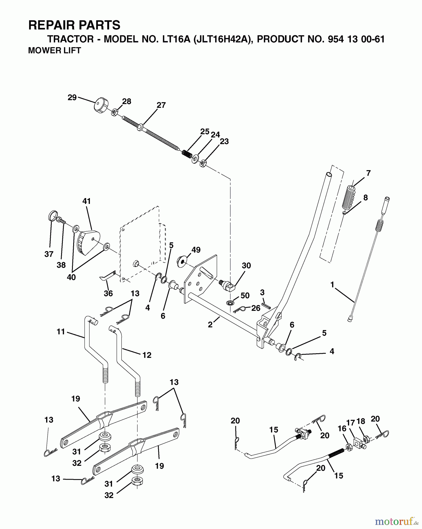 Jonsered Rasen und Garten Traktoren LT16A (JLT16H42A, 954130061) - Jonsered Lawn & Garden Tractor (2002-06) MOWER LIFT / DECK LIFT