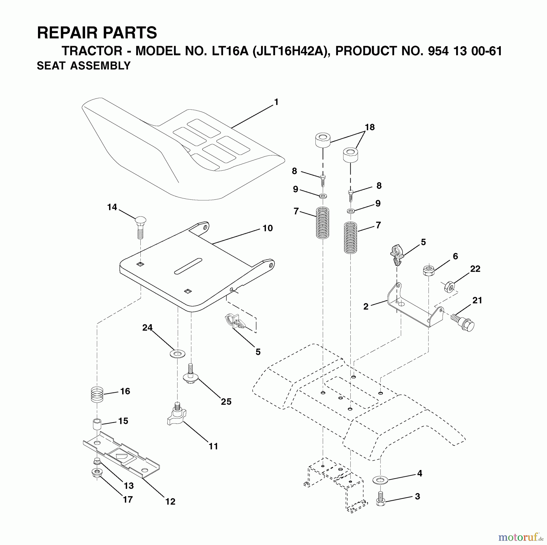  Jonsered Rasen  und Garten Traktoren LT16A (JLT16H42A, 954130061) - Jonsered Lawn & Garden Tractor (2002-06) SEAT