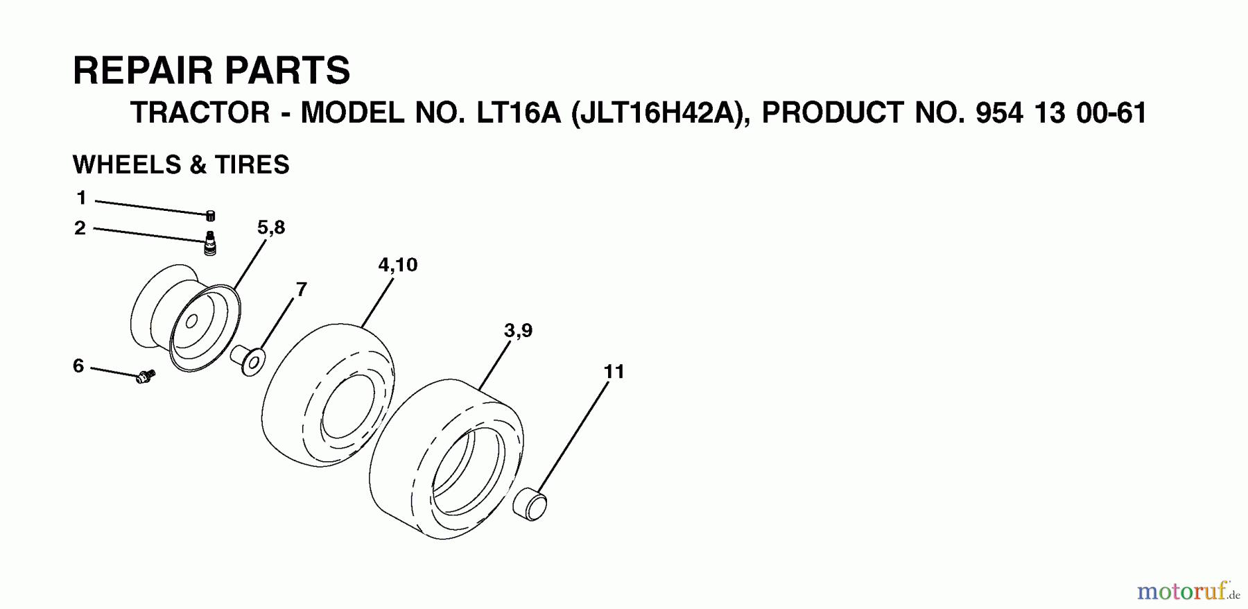  Jonsered Rasen  und Garten Traktoren LT16A (JLT16H42A, 954130061) - Jonsered Lawn & Garden Tractor (2002-06) WHEELS TIRES