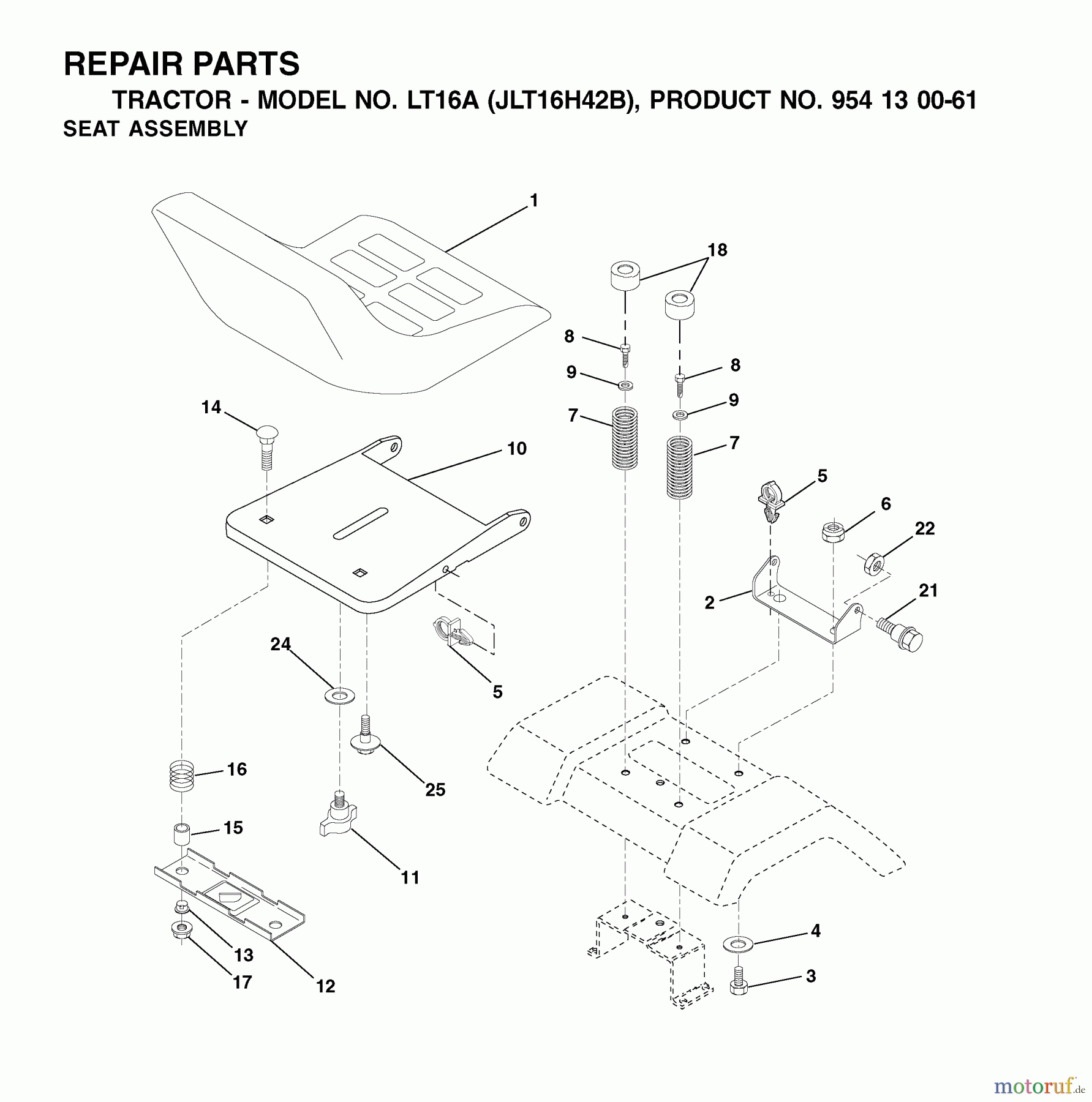  Jonsered Rasen  und Garten Traktoren LT16A (JLT16H42B, 954130061) - Jonsered Lawn & Garden Tractor (2002-03) SEAT