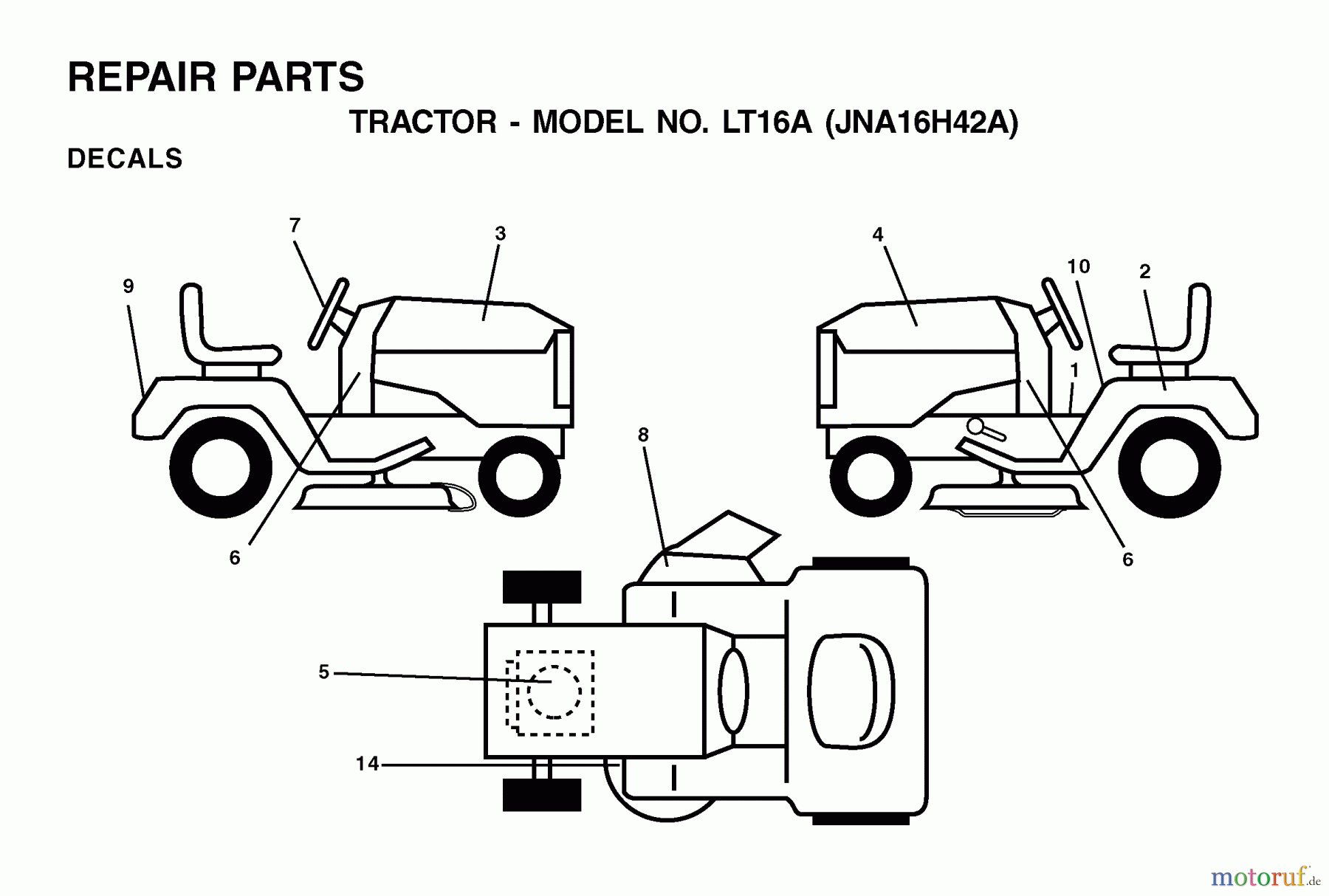  Jonsered Rasen  und Garten Traktoren LT16A (JNA16H42A) - Jonsered Lawn & Garden Tractor (2001-05) DECALS