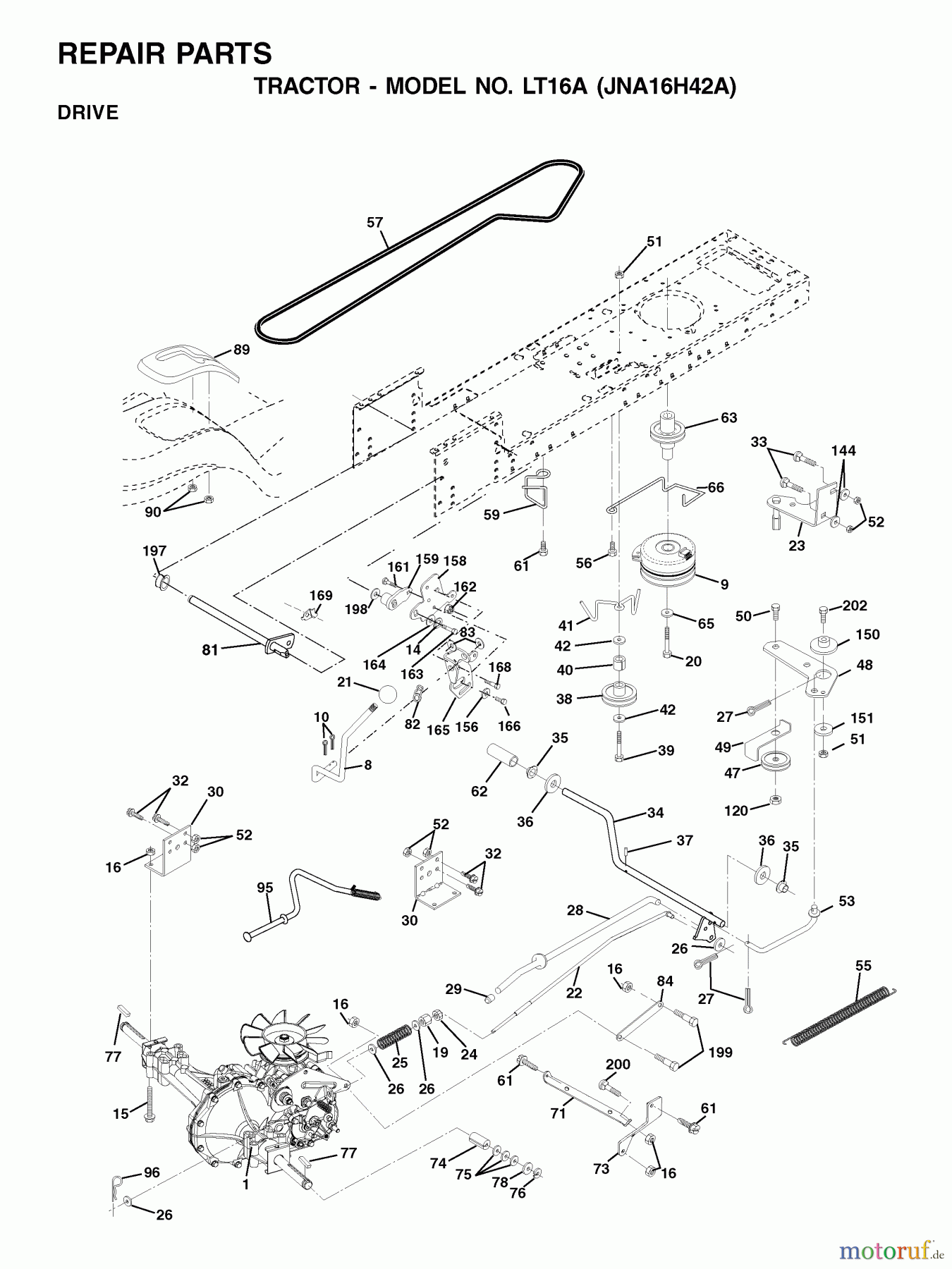 Jonsered Rasen und Garten Traktoren LT16A (JNA16H42A) - Jonsered Lawn & Garden Tractor (2001-05) DRIVE