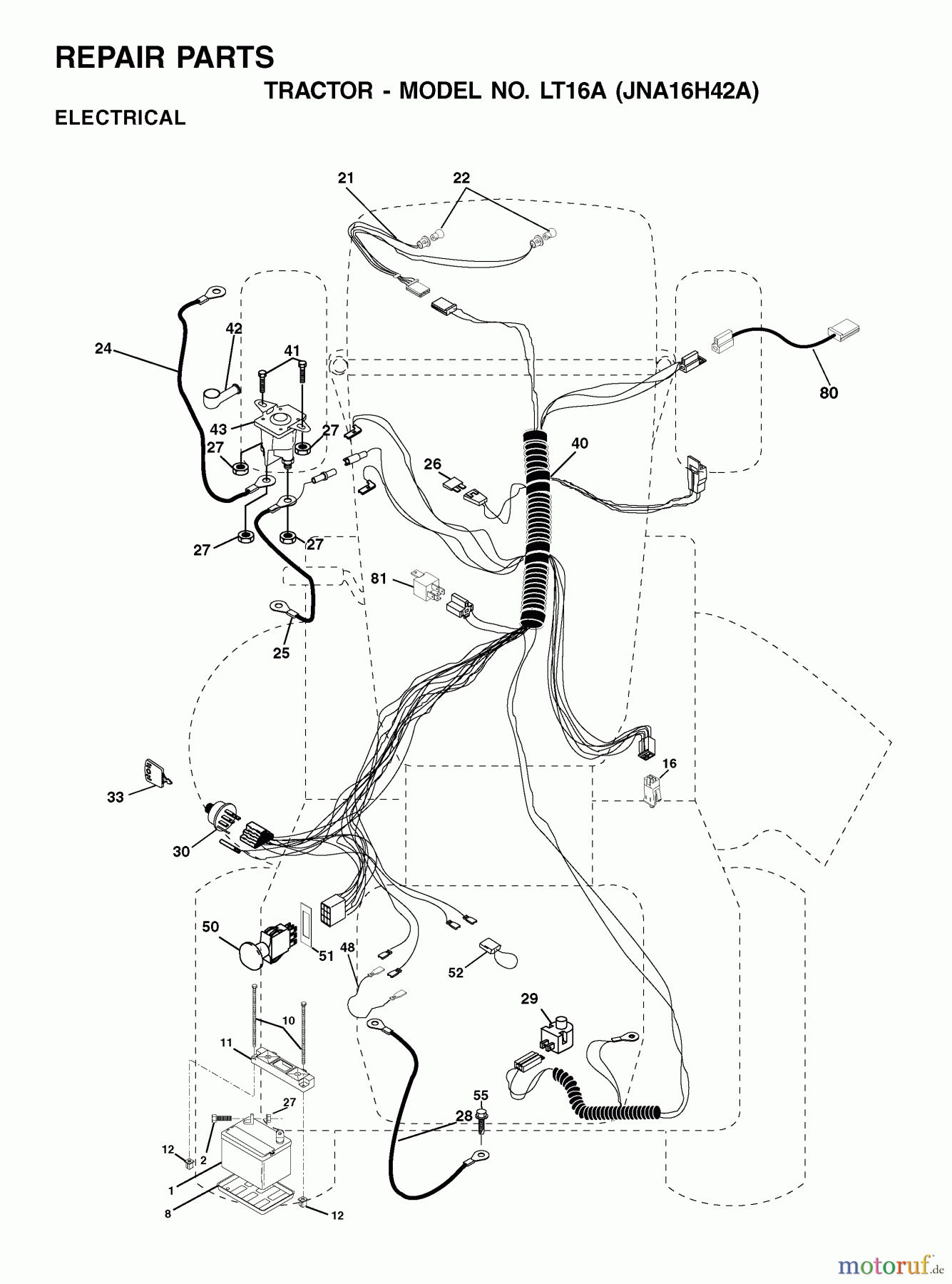 Jonsered Rasen und Garten Traktoren LT16A (JNA16H42A) - Jonsered Lawn & Garden Tractor (2001-05) ELECTRICAL