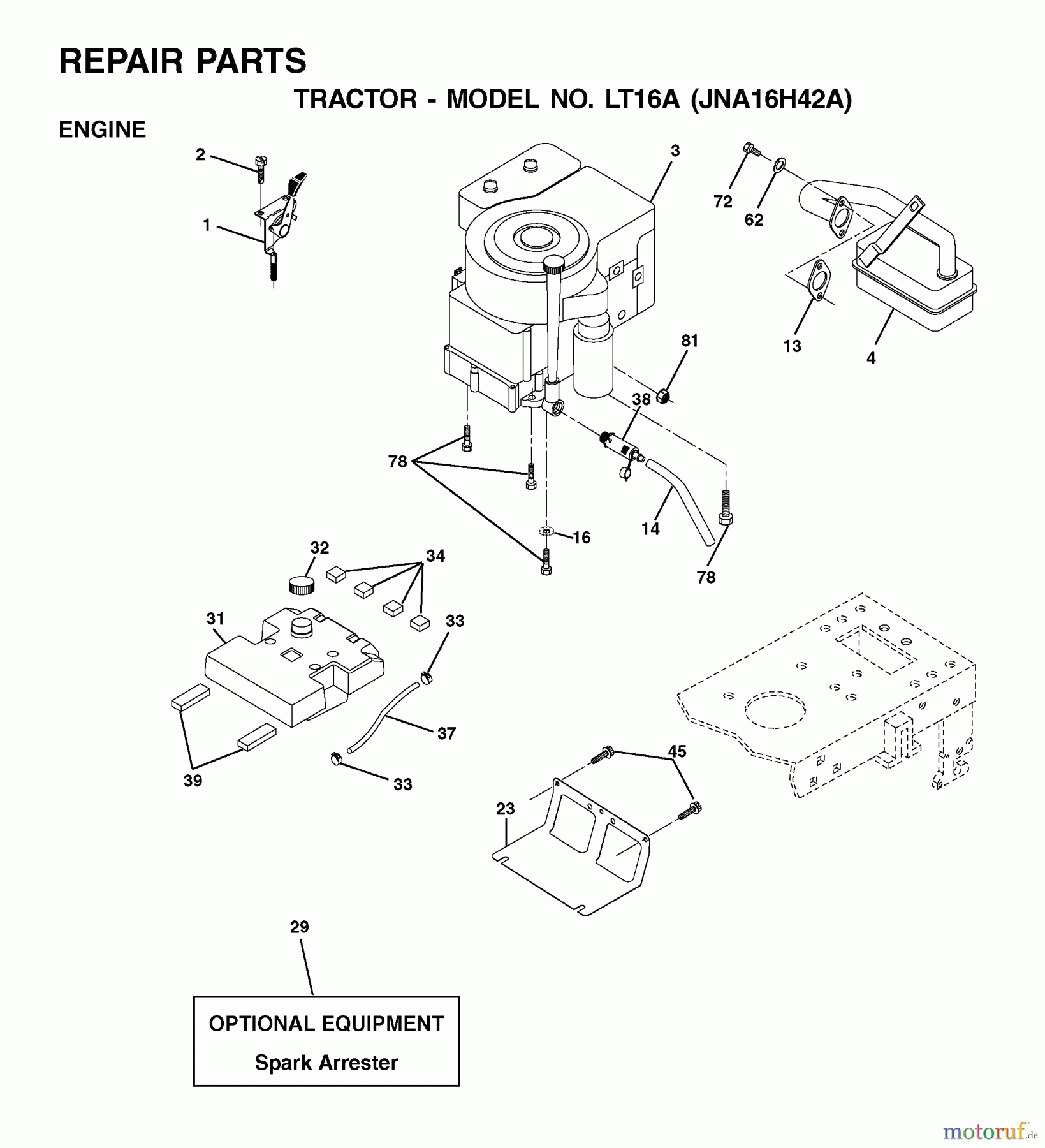 Jonsered Rasen und Garten Traktoren LT16A (JNA16H42A) - Jonsered Lawn & Garden Tractor (2001-05) ENGINE