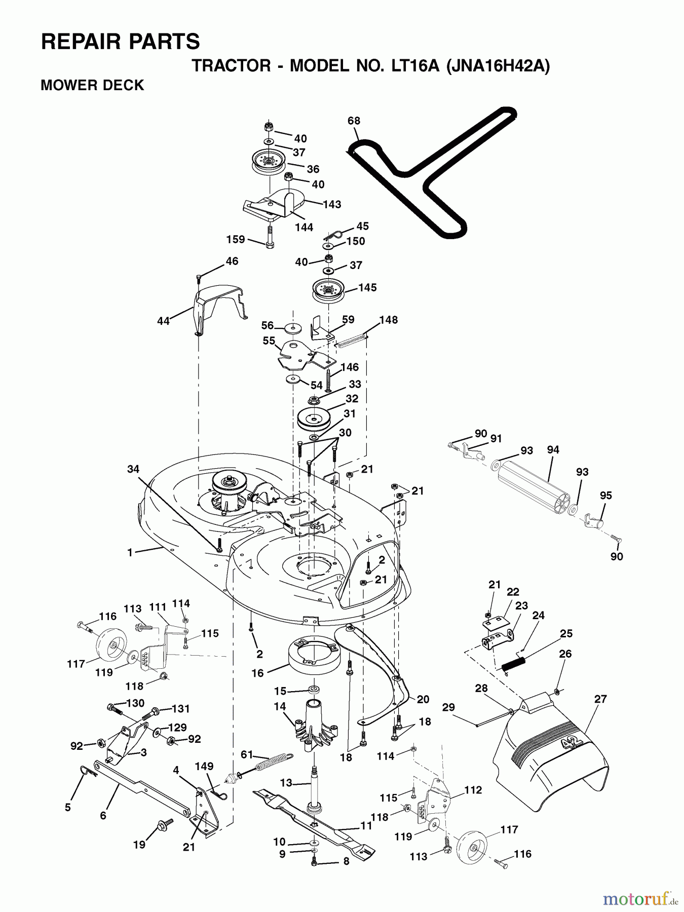 Jonsered Rasen und Garten Traktoren LT16A (JNA16H42A) - Jonsered Lawn & Garden Tractor (2001-05) MOWER DECK / CUTTING DECK