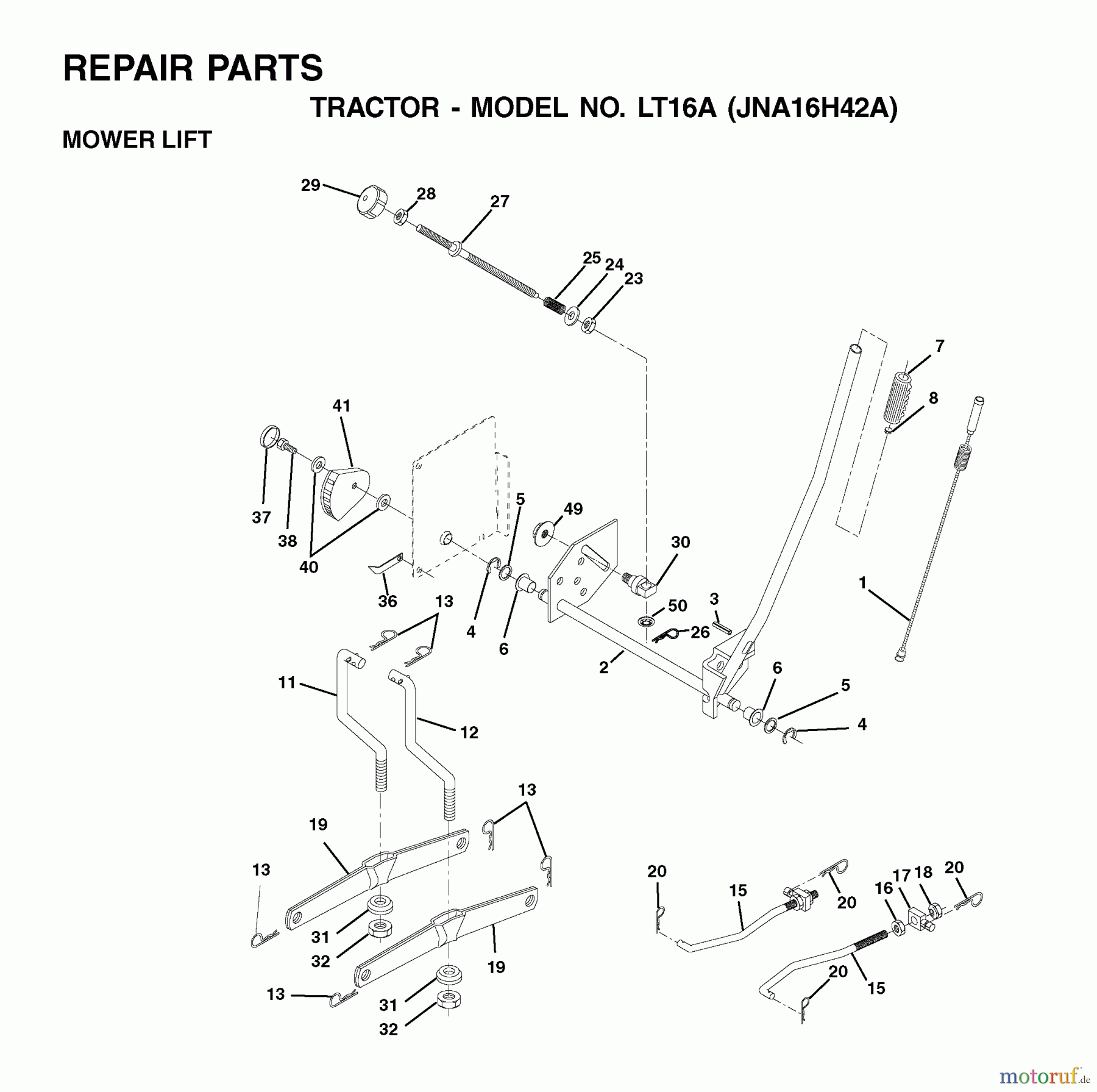  Jonsered Rasen  und Garten Traktoren LT16A (JNA16H42A) - Jonsered Lawn & Garden Tractor (2001-05) MOWER LIFT / DECK LIFT