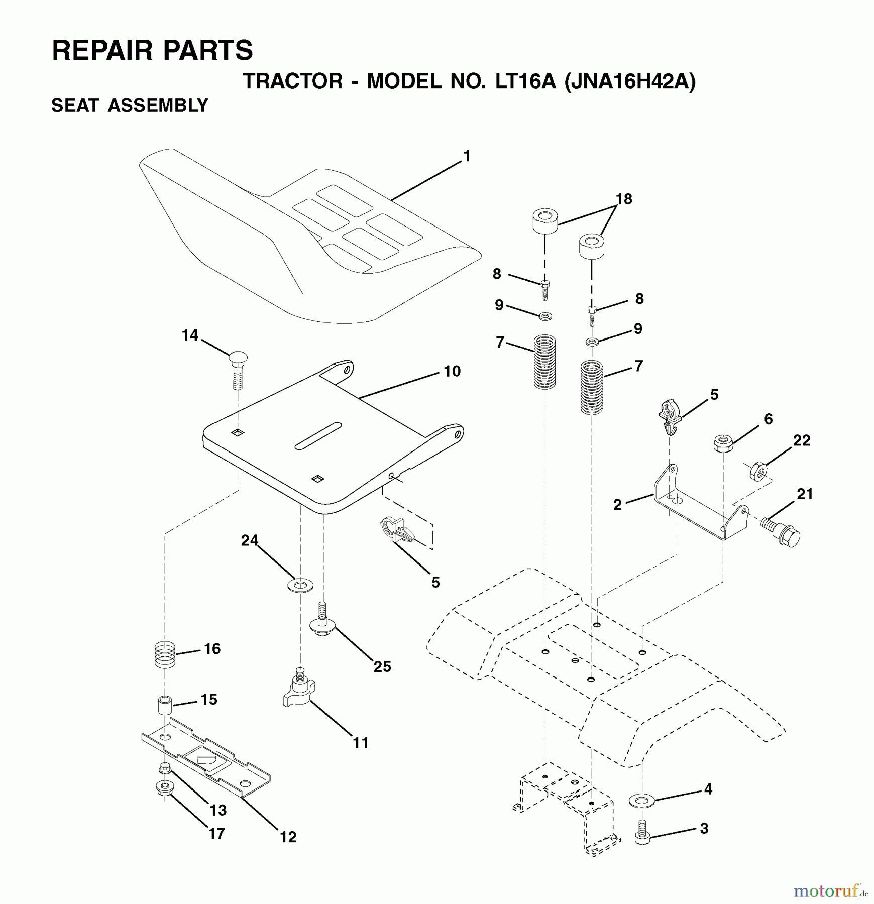 Jonsered Rasen und Garten Traktoren LT16A (JNA16H42A) - Jonsered Lawn & Garden Tractor (2001-05) SEAT