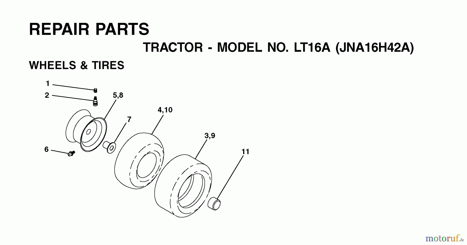  Jonsered Rasen  und Garten Traktoren LT16A (JNA16H42A) - Jonsered Lawn & Garden Tractor (2001-05) WHEELS TIRES