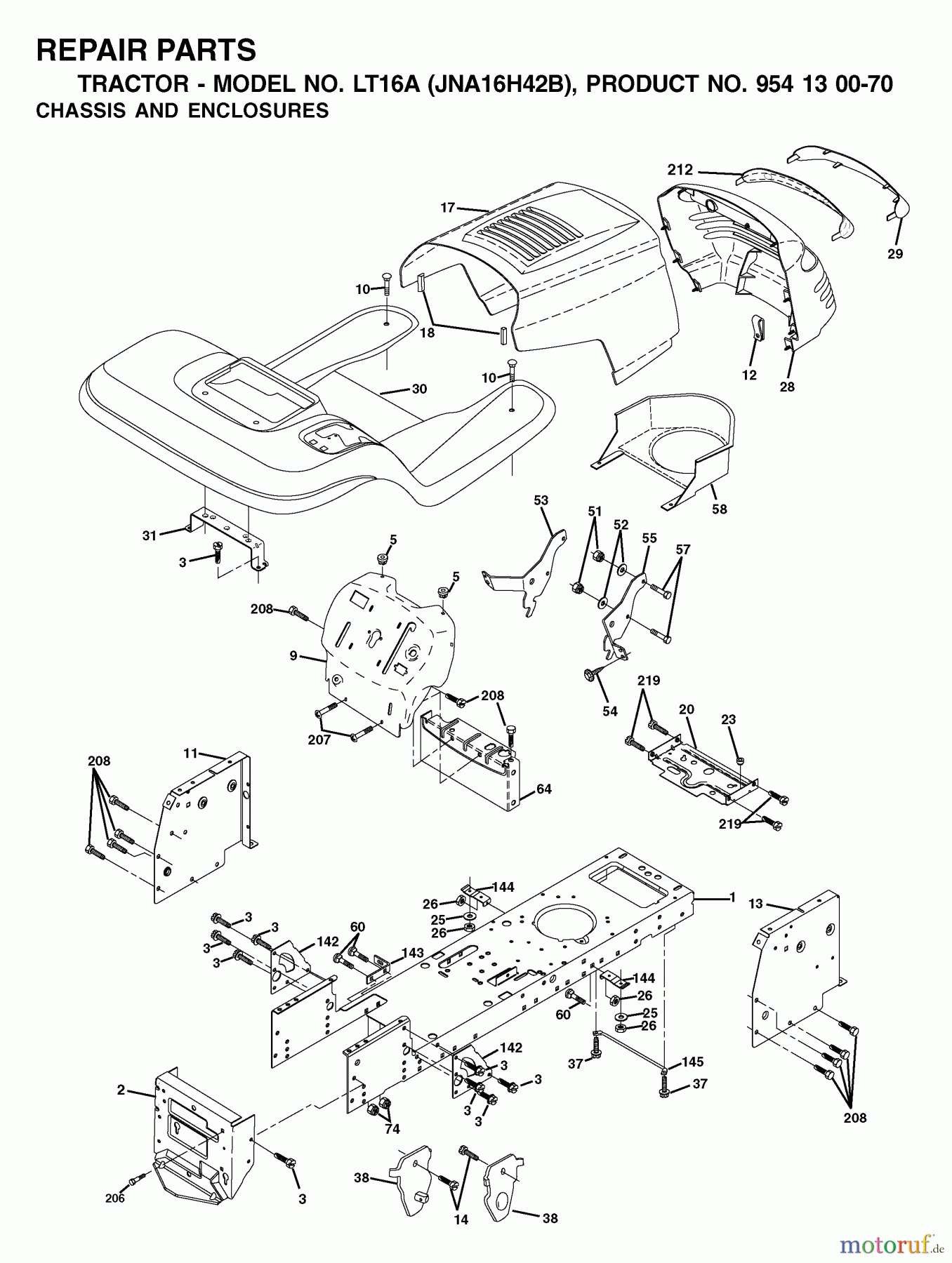 Jonsered Rasen und Garten Traktoren LT16A (JNA16H42B, 954130070) - Jonsered Lawn & Garden Tractor (2003-01) CHASSIS ENCLOSURES