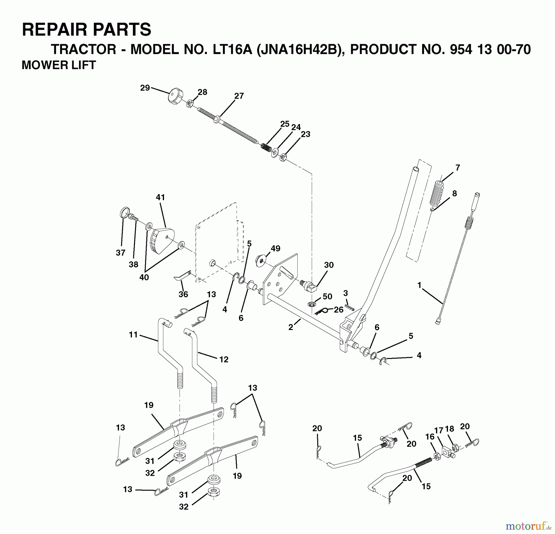 Jonsered Rasen und Garten Traktoren LT16A (JNA16H42B, 954130070) - Jonsered Lawn & Garden Tractor (2003-01) MOWER LIFT / DECK LIFT