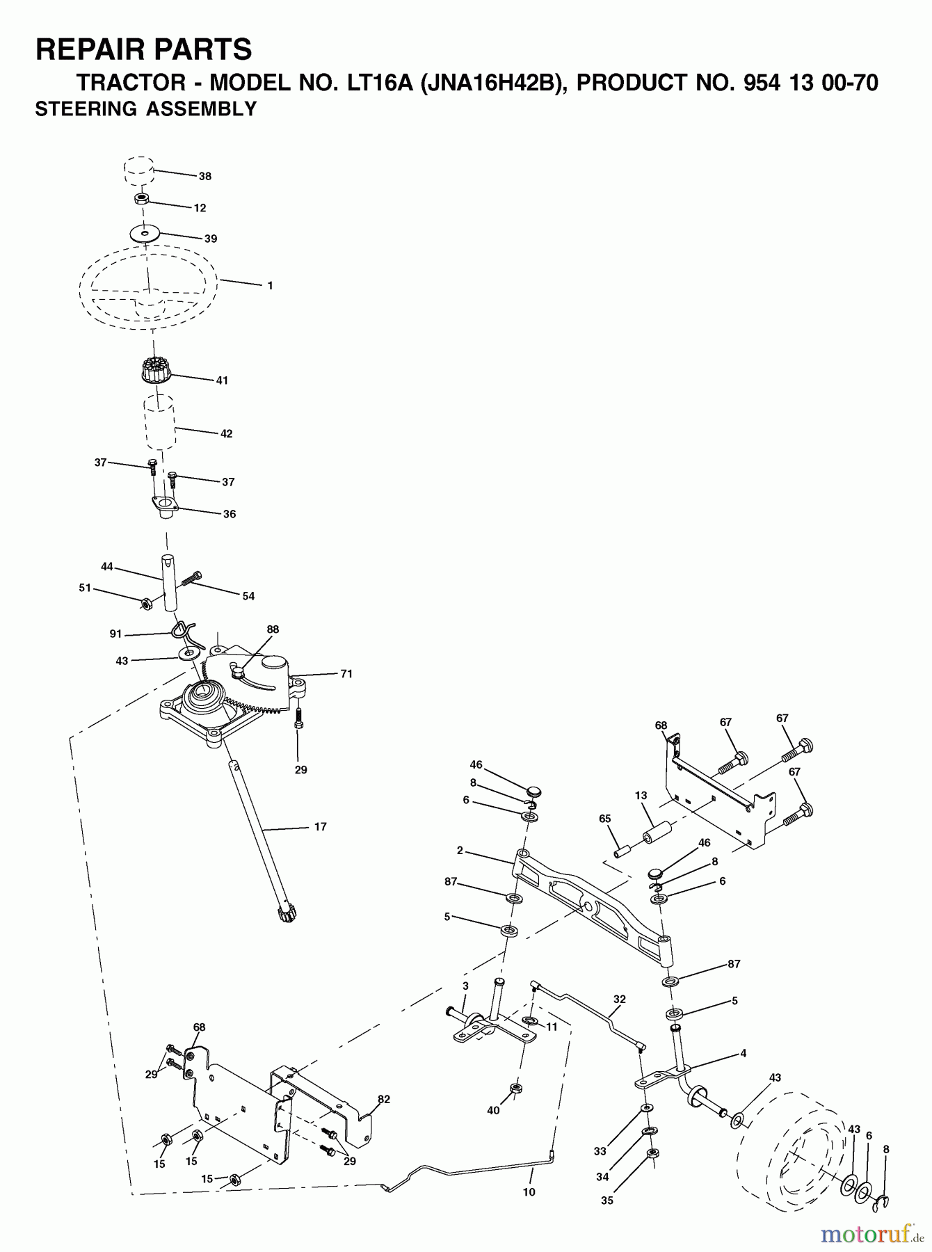 Jonsered Rasen und Garten Traktoren LT16A (JNA16H42B, 954130070) - Jonsered Lawn & Garden Tractor (2003-01) STEERING