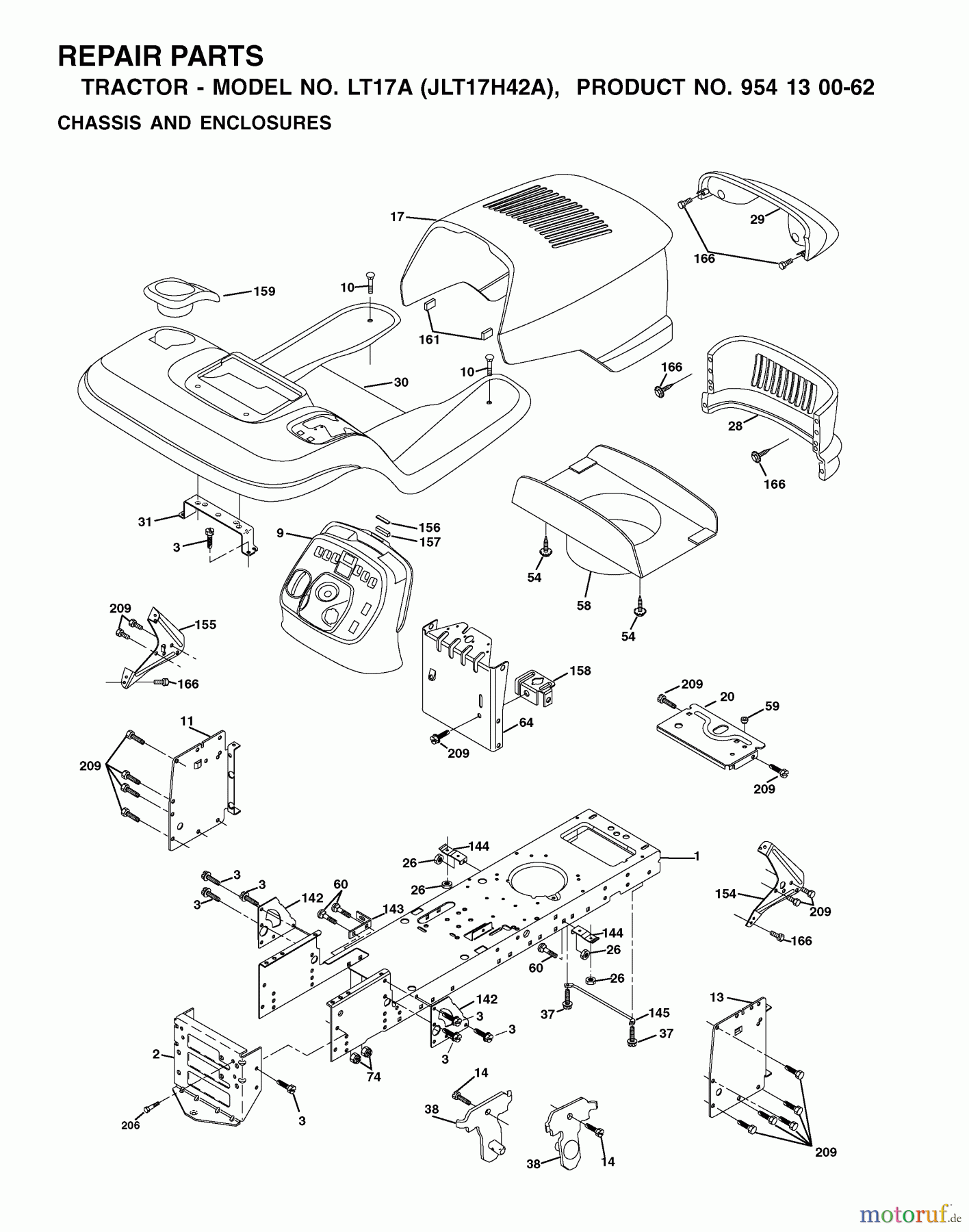  Jonsered Rasen  und Garten Traktoren LT17A (JLT17H42A, 954130062) - Jonsered Lawn & Garden Tractor (2002-06) CHASSIS ENCLOSURES