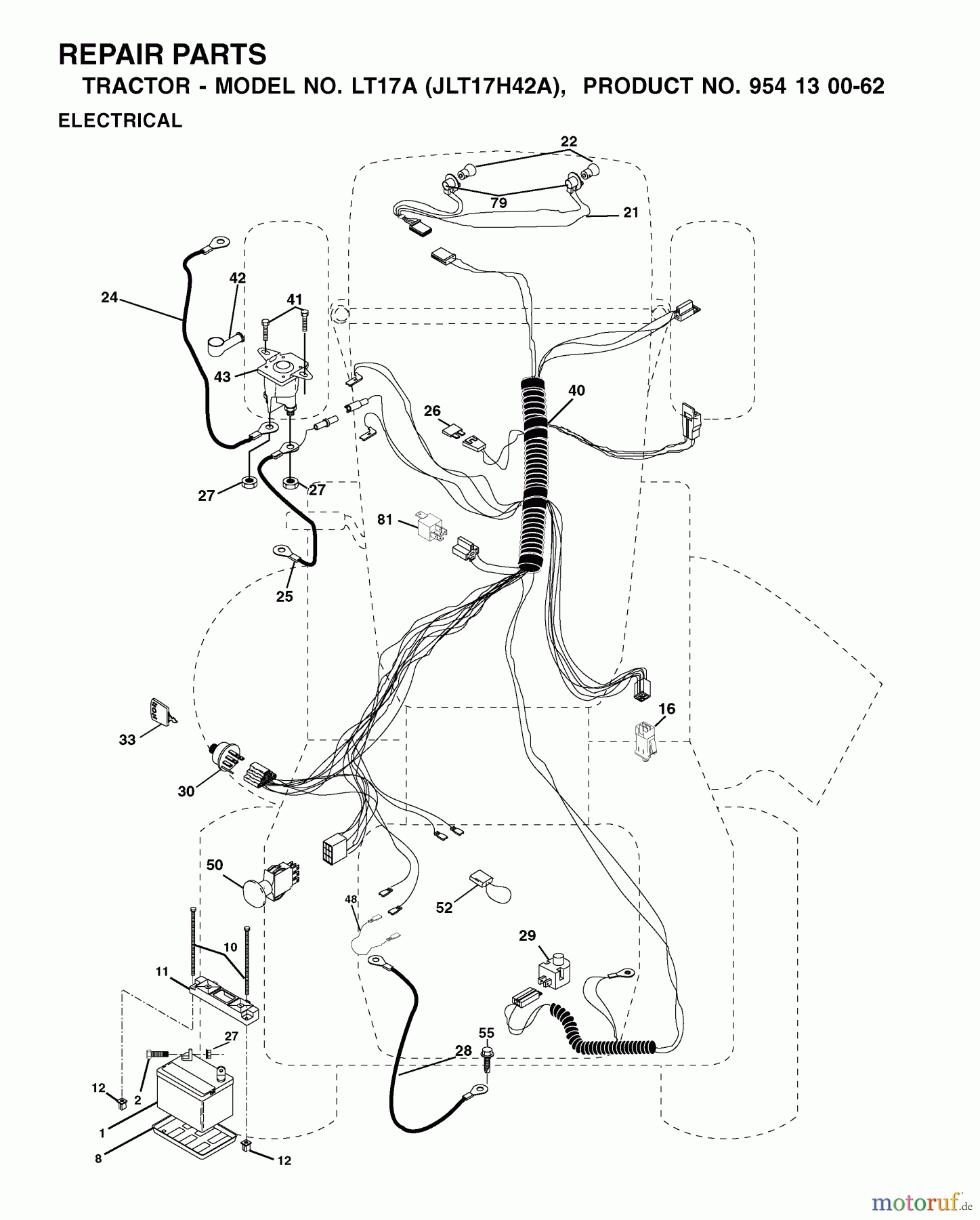 Jonsered Rasen und Garten Traktoren LT17A (JLT17H42A, 954130062) - Jonsered Lawn & Garden Tractor (2002-06) ELECTRICAL