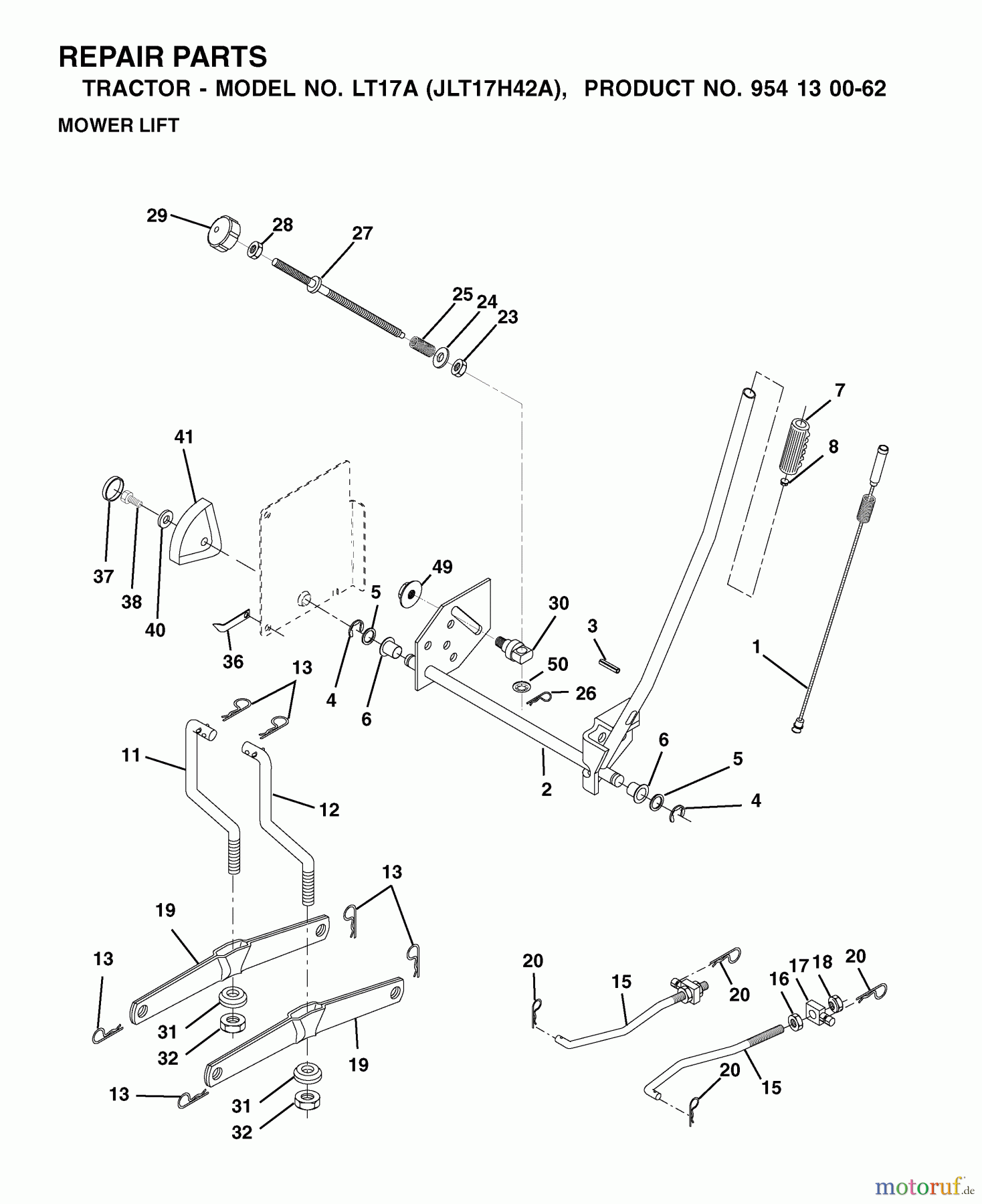 Jonsered Rasen und Garten Traktoren LT17A (JLT17H42A, 954130062) - Jonsered Lawn & Garden Tractor (2002-06) MOWER LIFT / DECK LIFT