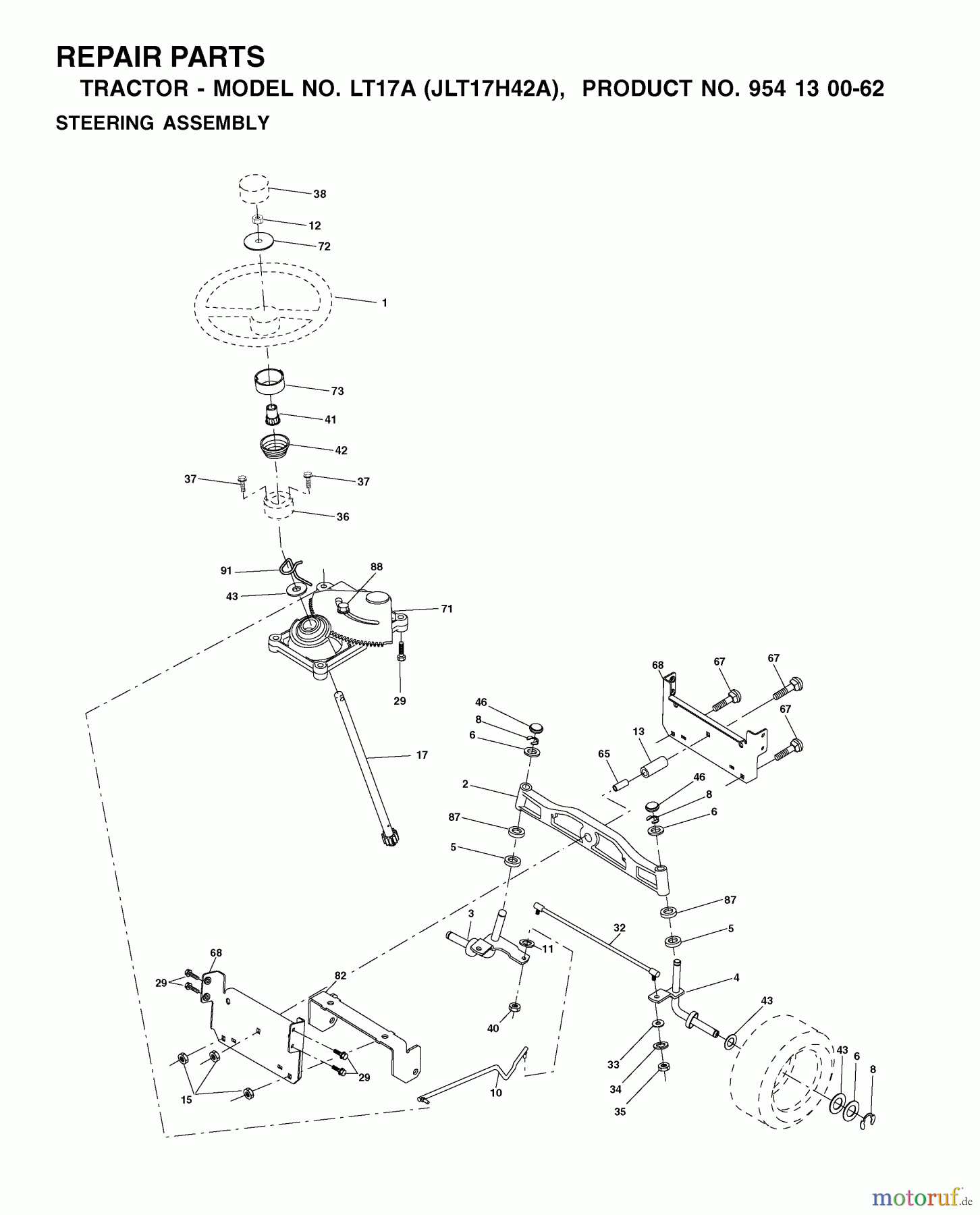 Jonsered Rasen und Garten Traktoren LT17A (JLT17H42A, 954130062) - Jonsered Lawn & Garden Tractor (2002-06) STEERING