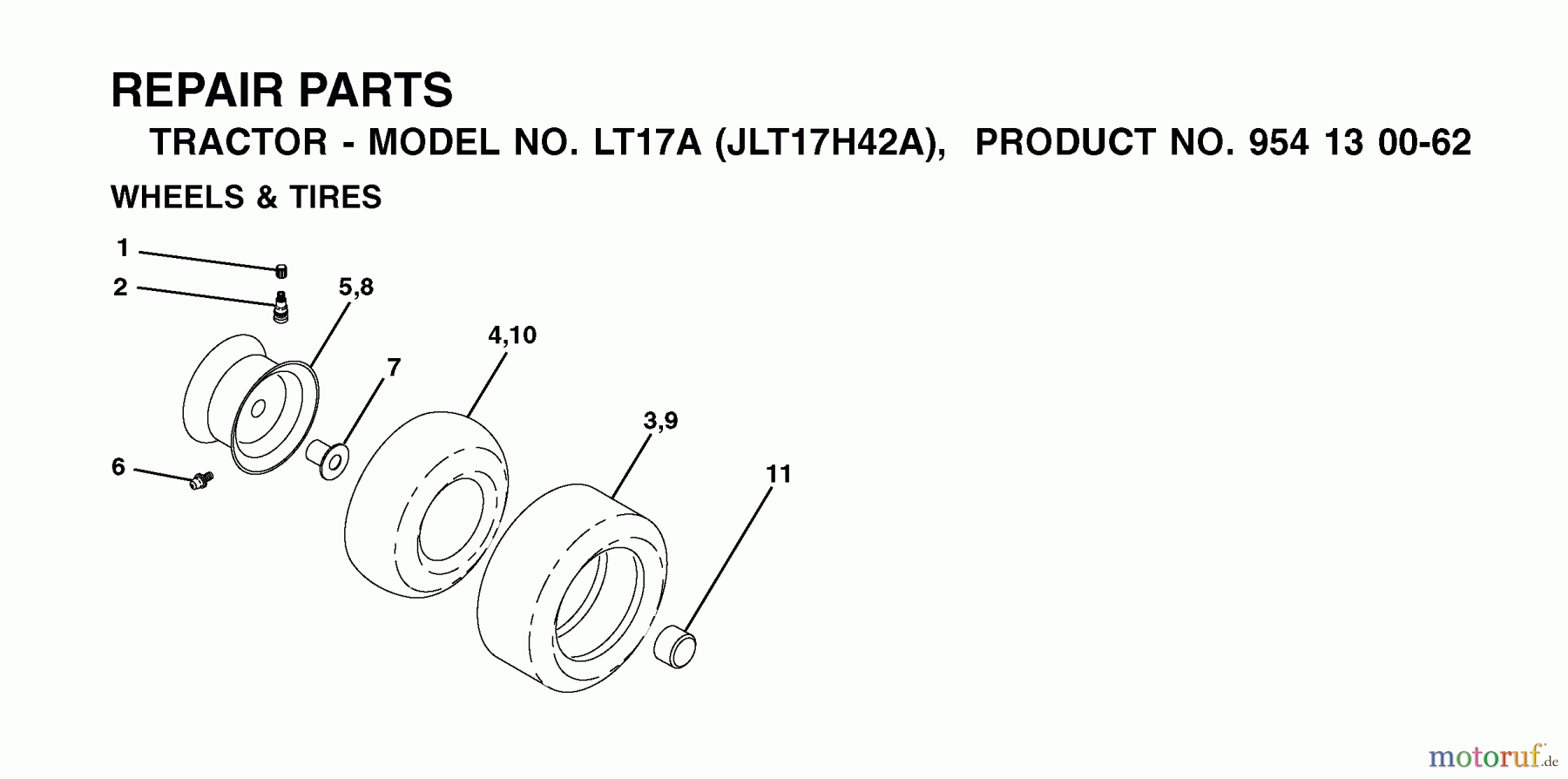 Jonsered Rasen und Garten Traktoren LT17A (JLT17H42A, 954130062) - Jonsered Lawn & Garden Tractor (2002-06) WHEELS TIRES