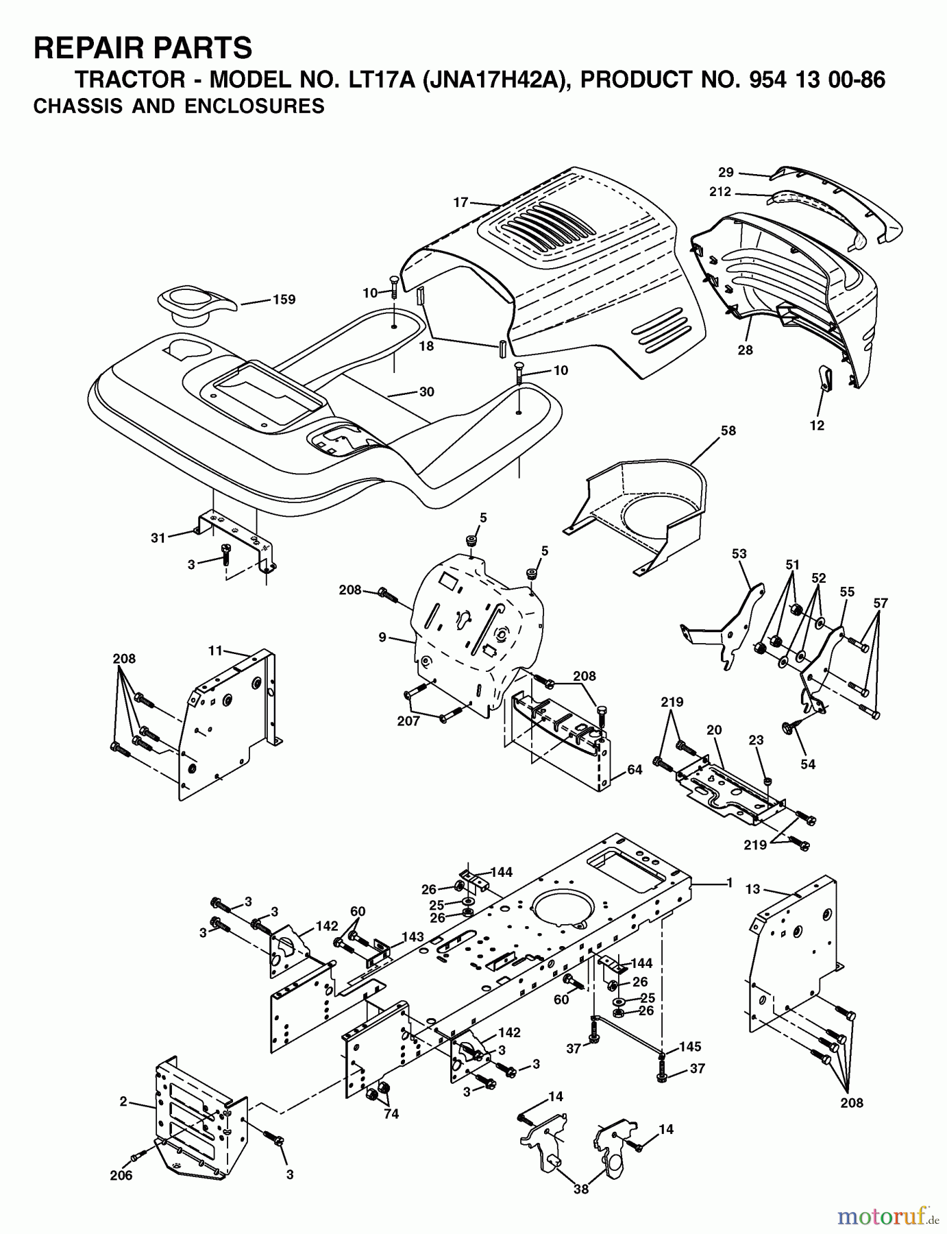 Jonsered Rasen und Garten Traktoren LT17A (JNA17H42A, 954130086) - Jonsered Lawn & Garden Tractor (2003-01) CHASSIS ENCLOSURES