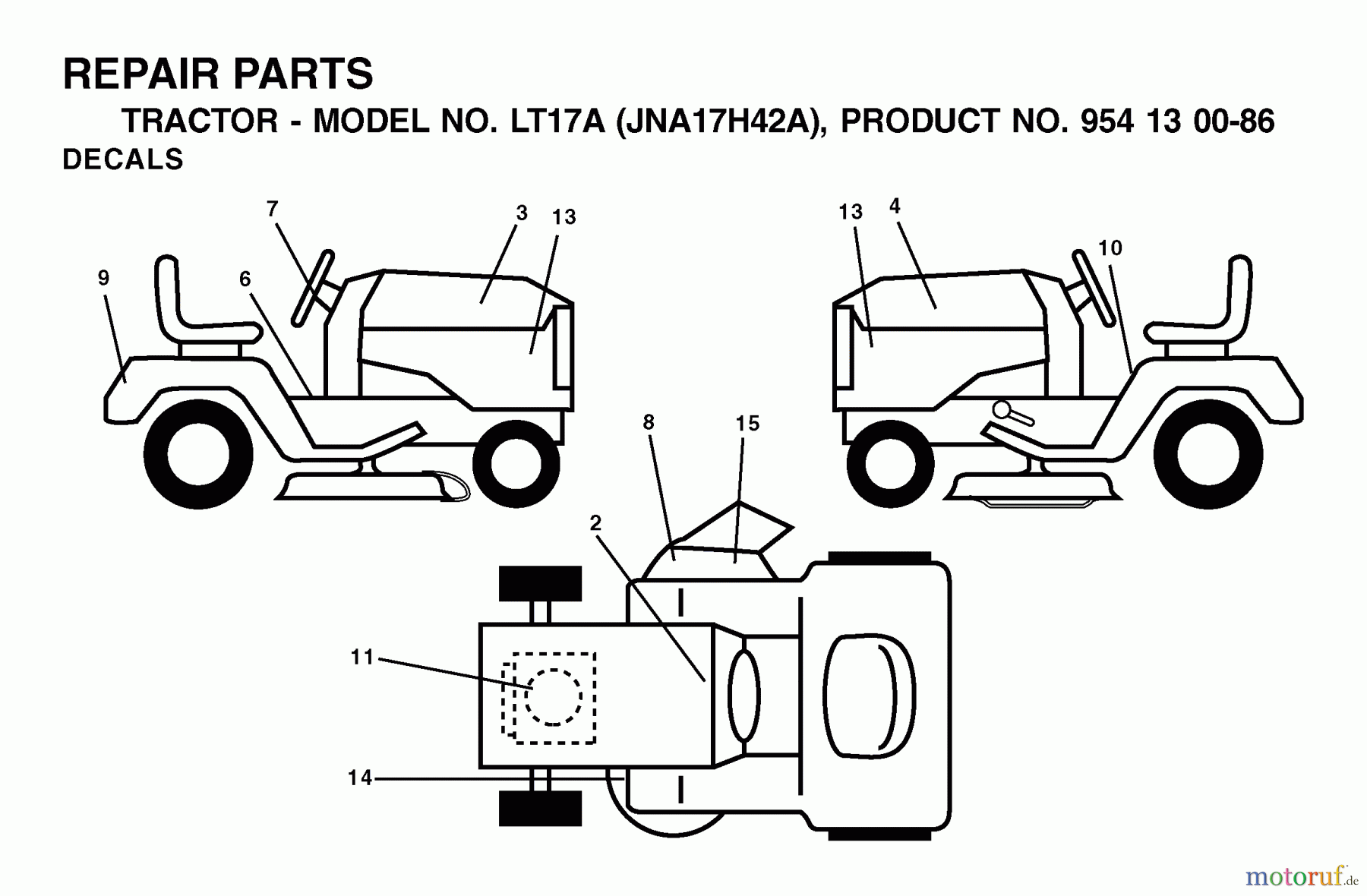Jonsered Rasen und Garten Traktoren LT17A (JNA17H42A, 954130086) - Jonsered Lawn & Garden Tractor (2003-01) DECALS