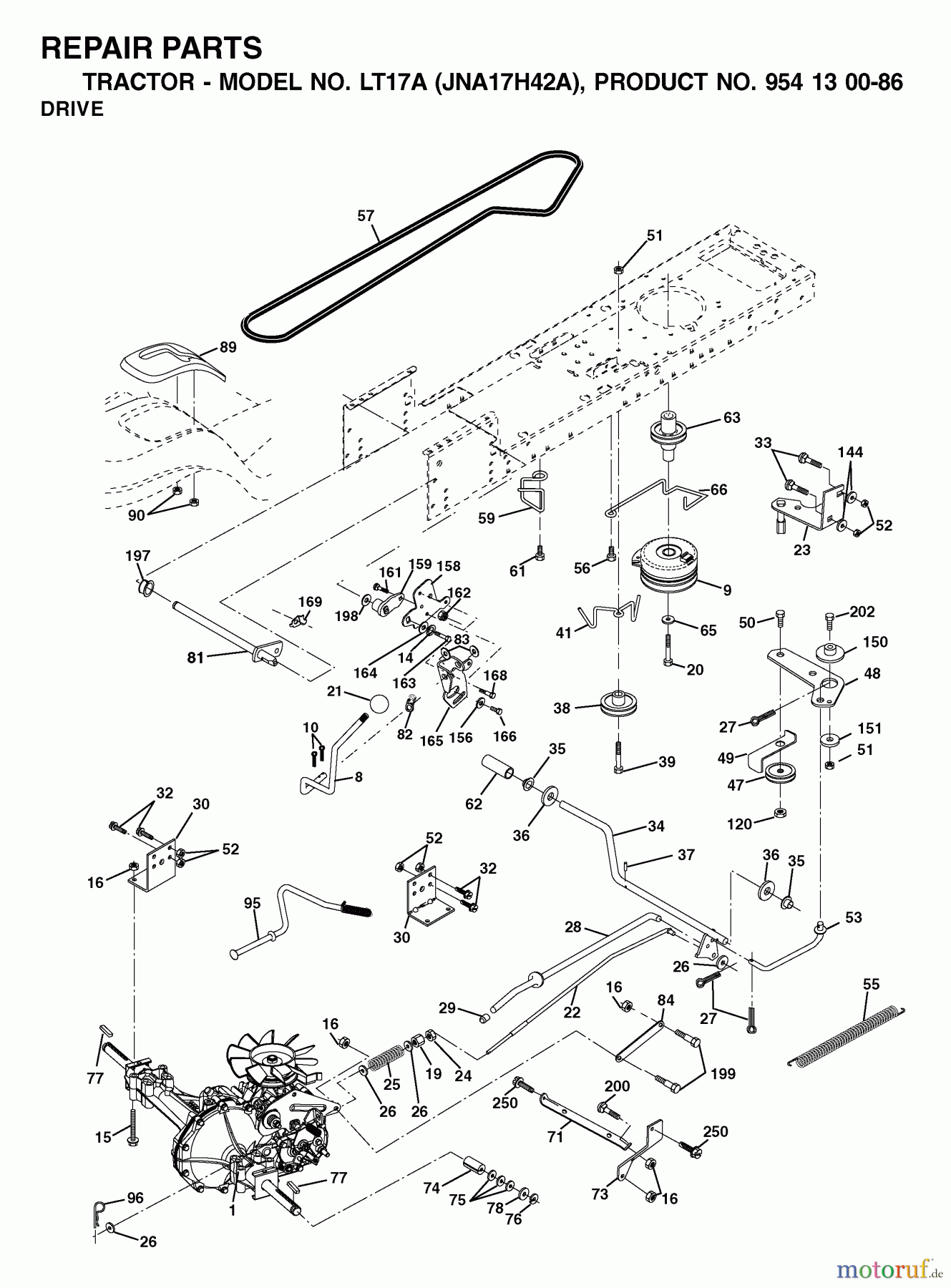 Jonsered Rasen und Garten Traktoren LT17A (JNA17H42A, 954130086) - Jonsered Lawn & Garden Tractor (2003-01) DRIVE