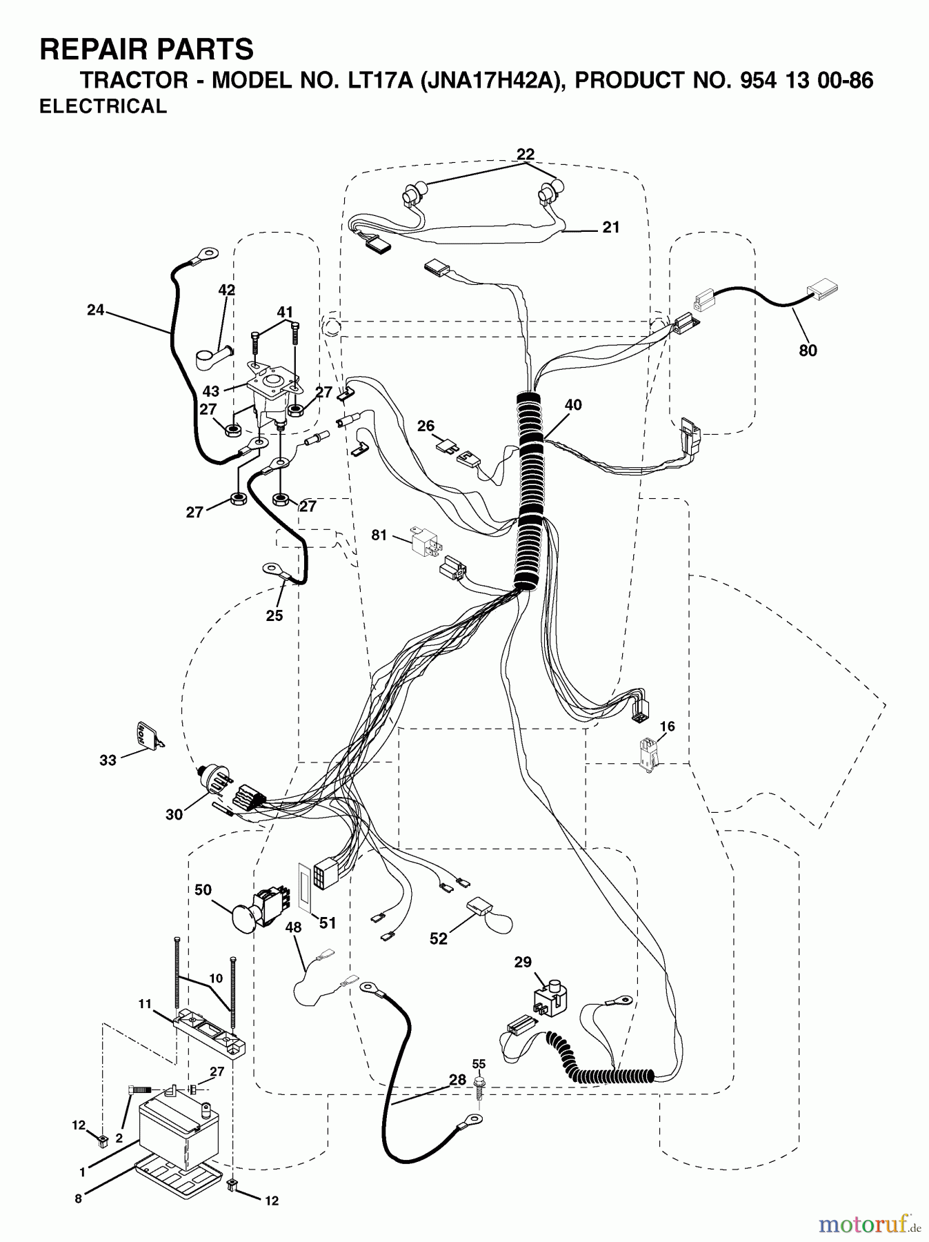  Jonsered Rasen  und Garten Traktoren LT17A (JNA17H42A, 954130086) - Jonsered Lawn & Garden Tractor (2003-01) ELECTRICAL