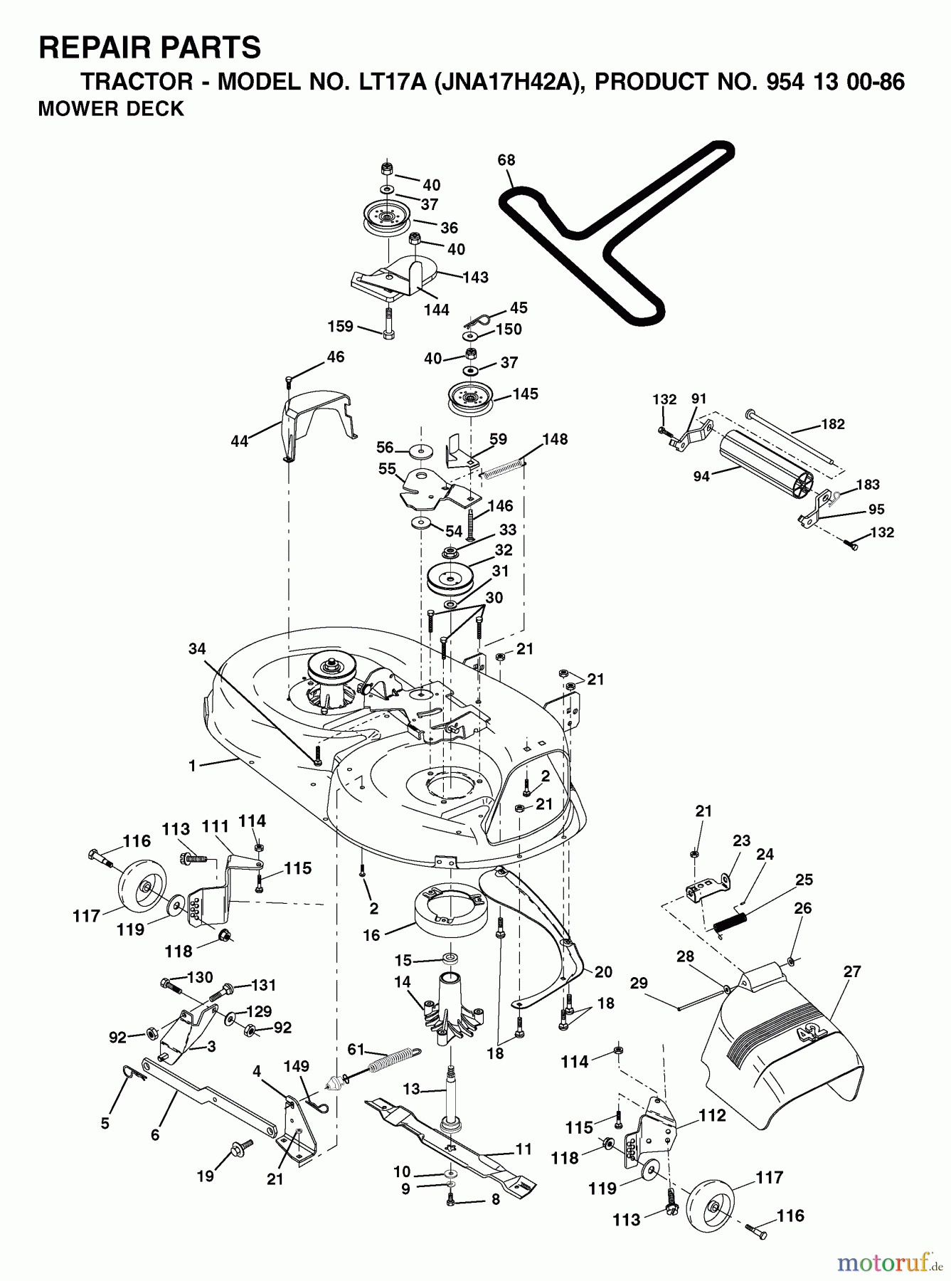 Jonsered Rasen und Garten Traktoren LT17A (JNA17H42A, 954130086) - Jonsered Lawn & Garden Tractor (2003-01) MOWER DECK / CUTTING DECK
