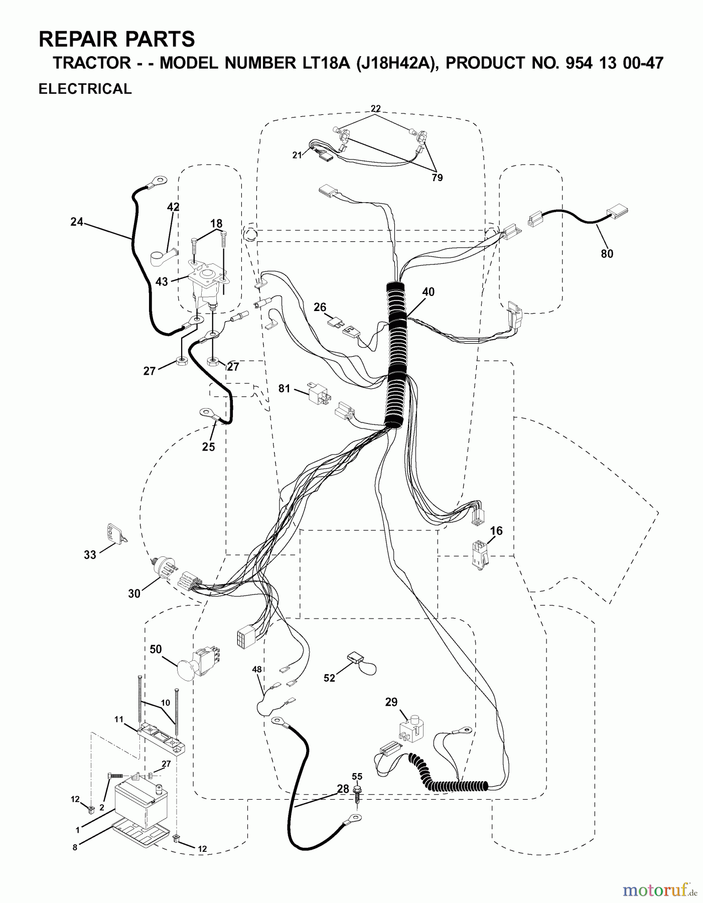  Jonsered Rasen  und Garten Traktoren LT18A (J18H42A, 954130047) - Jonsered Lawn & Garden Tractor (2001-01) ELECTRICAL