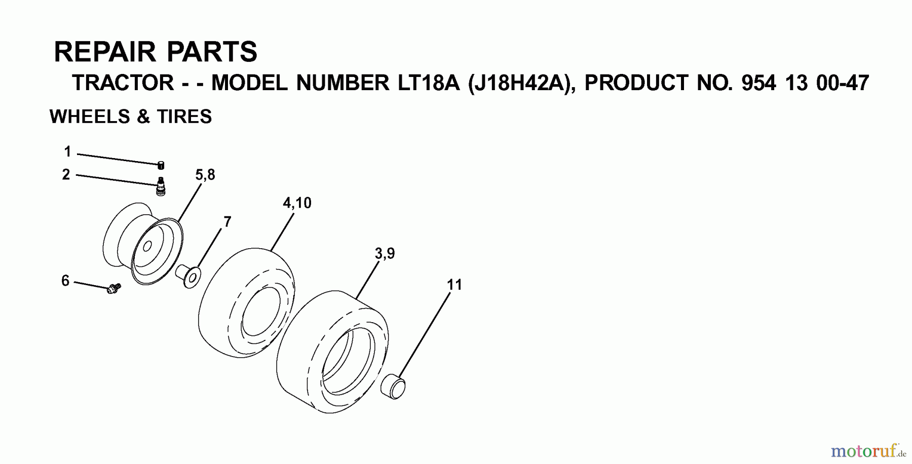  Jonsered Rasen  und Garten Traktoren LT18A (J18H42A, 954130047) - Jonsered Lawn & Garden Tractor (2001-01) WHEELS TIRES