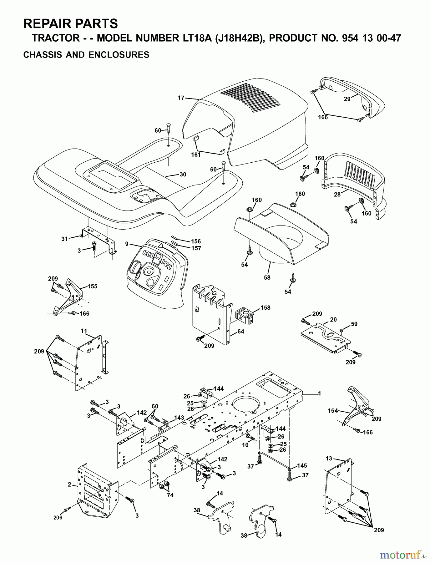  Jonsered Rasen  und Garten Traktoren LT18A (J18H42B, 954130047) - Jonsered Lawn & Garden Tractor (2001-01) CHASSIS ENCLOSURES