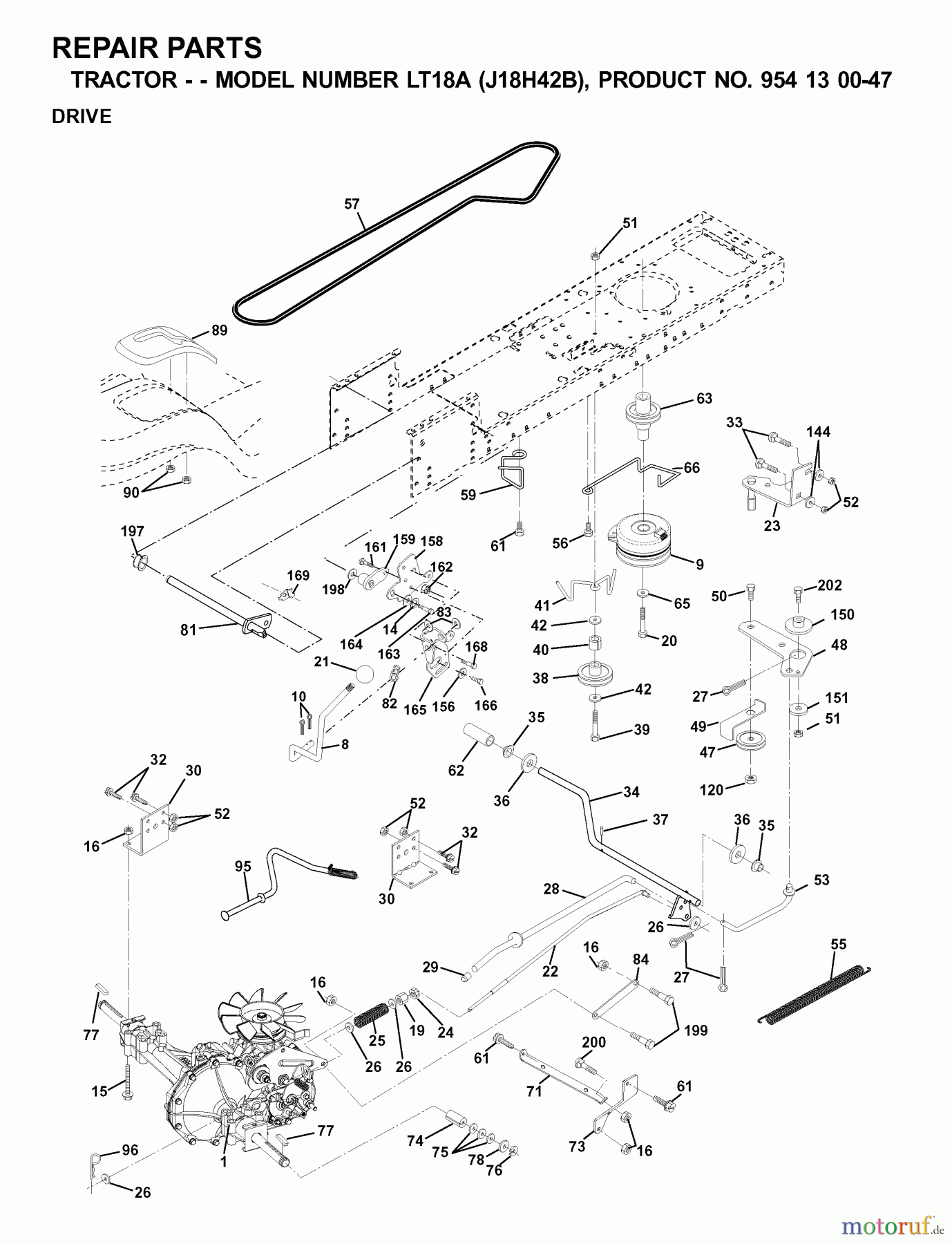 Jonsered Rasen und Garten Traktoren LT18A (J18H42B, 954130047) - Jonsered Lawn & Garden Tractor (2001-01) DRIVE